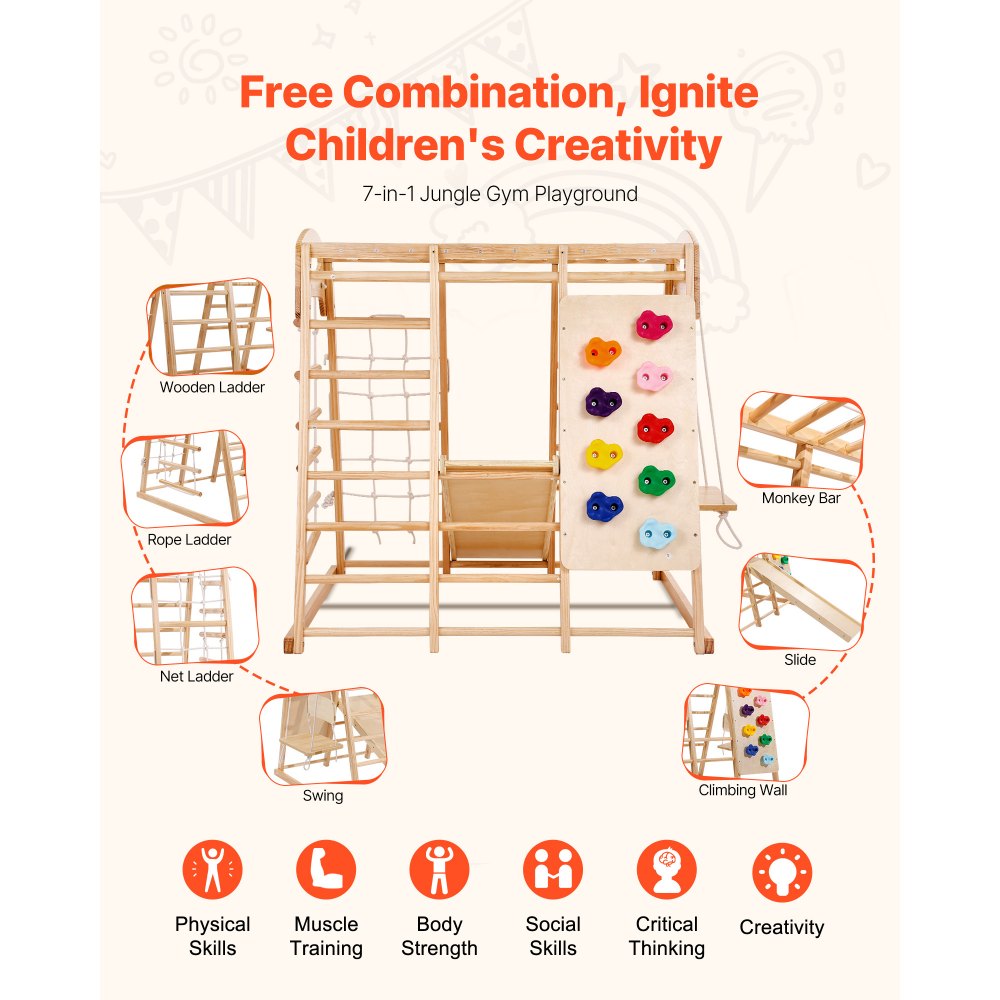 VEVOR Εσωτερικό Γυμναστήριο Ζούγκλας, Εσωτερική Παιδική Χαρά 7 σε 1 για Νήπια, 109 x 120 x 119,5 cm, με Ξύλινη και Σχοινένια Σκάλα, Δίχτυ, Κούνια, Μπάρα Μαϊμούς, Τσουλήθρα, Τοίχο Αναρρίχησης, Ξύλινα Εσωτερικά Παιχνίδια Αναρρίχησης για Παιδιά VEVOR Εσωτερικό Γυμναστήριο Ζούγκλας, Εσωτερική Παιδική Χαρά 7 σε 1 για Νήπια, 109 x 120 x 119,5 cm, με Ξύλινη και Σχοινένια Σκάλα, Δίχτυ, Κούνια, Μπάρα Μαϊμούς, Τσουλήθρα, Τοίχο Αναρρίχησης, Ξύλινα Εσωτερικά Παιχνίδια Αναρρίχησης για Παιδιά