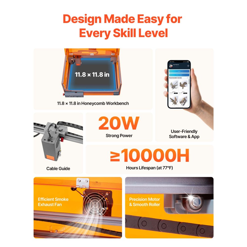 Χαρακτήρας λέιζερ VEVOR, 20W, Μηχανή χάραξης και κοπής λέιζερ με περίβλημα, Μηχανή χάραξης λέιζερ κοπής, 7000 mm/min, επιφάνεια εργασίας 300 x 300 mm, για ξύλο, δέρμα, γυαλί, ορισμένα μέταλλα, κλάση 1 Χαρακτήρας λέιζερ VEVOR, 20W, Μηχανή χάραξης και κοπής λέιζερ με περίβλημα, Μηχανή χάραξης λέιζερ κοπής, 7000 mm/min, επιφάνεια εργασίας 300 x 300 mm, για ξύλο, δέρμα, γυαλί, ορισμένα μέταλλα, κλάση 1