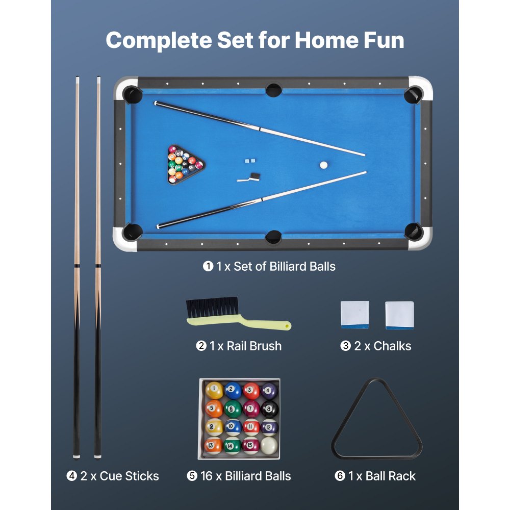 Τραπέζι μπιλιάρδου VEVOR, φορητά τραπέζια μπιλιάρδου 213cm, σταθερό τραπέζι παιχνιδιού με ρυθμιζόμενα πόδια, σετ ψυχαγωγίας που περιλαμβάνει μπάλα, στέκα, βάση, κιμωλία και βούρτσα, μαύρο με ύφασμα Bule, για οικογενειακή χρήση στο δωμάτιο αναψυχής Τραπέζι μπιλιάρδου VEVOR, φορητά τραπέζια μπιλιάρδου 213cm, σταθερό τραπέζι παιχνιδιού με ρυθμιζόμενα πόδια, σετ ψυχαγωγίας που περιλαμβάνει μπάλα, στέκα, βάση, κιμωλία και βούρτσα, μαύρο με ύφασμα Bule, για οικογενειακή χρήση στο δωμάτιο αναψυχής