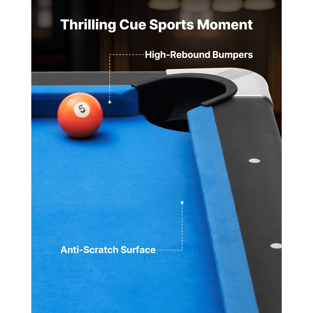 Τραπέζι μπιλιάρδου VEVOR, Φορητά τραπέζια μπιλιάρδου 244cm με ξύλινο φινίρισμα, Μοντέρνο τραπέζι παιχνιδιού με ρυθμιζόμενα πόδια, Πλήρες σετ που περιλαμβάνει μπάλες, στέκες, βάση, κιμωλία και βούρτσα, μπλε ύφασμα, για οικογενειακή χρήση, αίθουσα αναψυχής Τραπέζι μπιλιάρδου VEVOR, Φορητά τραπέζια μπιλιάρδου 244cm με ξύλινο φινίρισμα, Μοντέρνο τραπέζι παιχνιδιού με ρυθμιζόμενα πόδια, Πλήρες σετ που περιλαμβάνει μπάλες, στέκες, βάση, κιμωλία και βούρτσα, μπλε ύφασμα, για οικογενειακή χρήση, αίθουσα αναψυχής