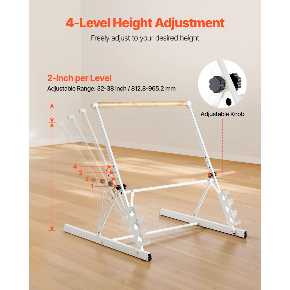 Μπάρα μπαλέτου VEVOR, Ανεξάρτητη φορητή μπάρα μπαλέτου, Εξοπλισμός άσκησης για κοιλιακούς, χέρια, δύναμη και καρδιοαναπνευστική άσκηση, Εύκολη αποθήκευση, πτυσσόμενες μπάρα χορού για διατάσεις, ρυθμιζόμενο ύψος 4 επιπέδων Μπάρα μπαλέτου VEVOR, Ανεξάρτητη φορητή μπάρα μπαλέτου, Εξοπλισμός άσκησης για κοιλιακούς, χέρια, δύναμη και καρδιοαναπνευστική άσκηση, Εύκολη αποθήκευση, πτυσσόμενες μπάρα χορού για διατάσεις, ρυθμιζόμενο ύψος 4 επιπέδων