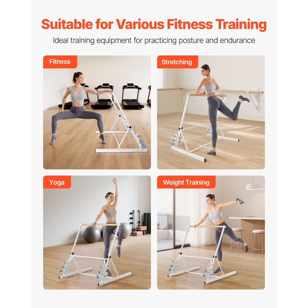 Μπάρα μπαλέτου VEVOR, Ανεξάρτητη φορητή μπάρα μπαλέτου, Εξοπλισμός άσκησης για κοιλιακούς, χέρια, δύναμη και καρδιοαναπνευστική άσκηση, Εύκολη αποθήκευση, πτυσσόμενες μπάρα χορού για διατάσεις, ρυθμιζόμενο ύψος 4 επιπέδων Μπάρα μπαλέτου VEVOR, Ανεξάρτητη φορητή μπάρα μπαλέτου, Εξοπλισμός άσκησης για κοιλιακούς, χέρια, δύναμη και καρδιοαναπνευστική άσκηση, Εύκολη αποθήκευση, πτυσσόμενες μπάρα χορού για διατάσεις, ρυθμιζόμενο ύψος 4 επιπέδων