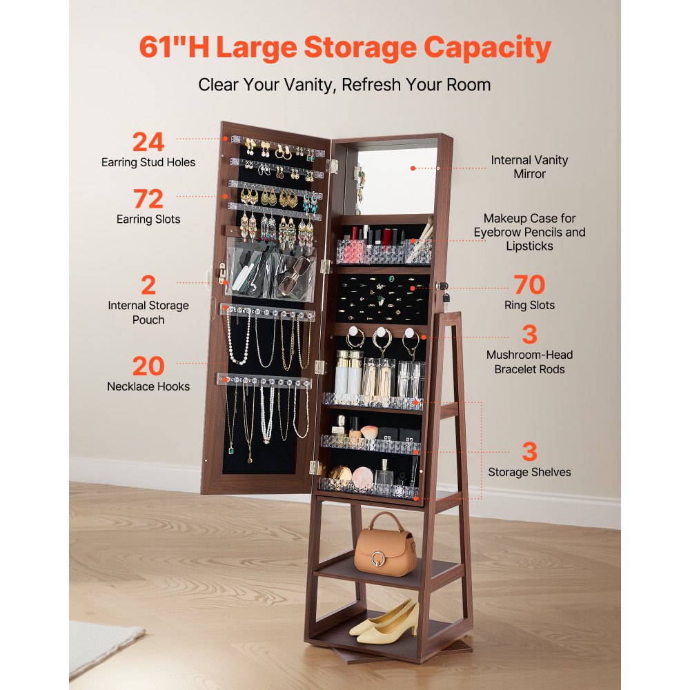 Κοσμηματοθήκη VEVOR περιστρεφόμενη 360°, ύψος 1550 mm, καθρέφτης πλήρους μήκους με αποθηκευτικό χώρο, όρθια περιστρεφόμενη θήκη κοσμημάτων, πόρτα που κλειδώνει με 2 κλειδιά, θήκες αξεσουάρ και ράφια αποθήκευσης Κοσμηματοθήκη VEVOR περιστρεφόμενη 360°, ύψος 1550 mm, καθρέφτης πλήρους μήκους με αποθηκευτικό χώρο, όρθια περιστρεφόμενη θήκη κοσμημάτων, πόρτα που κλειδώνει με 2 κλειδιά, θήκες αξεσουάρ και ράφια αποθήκευσης