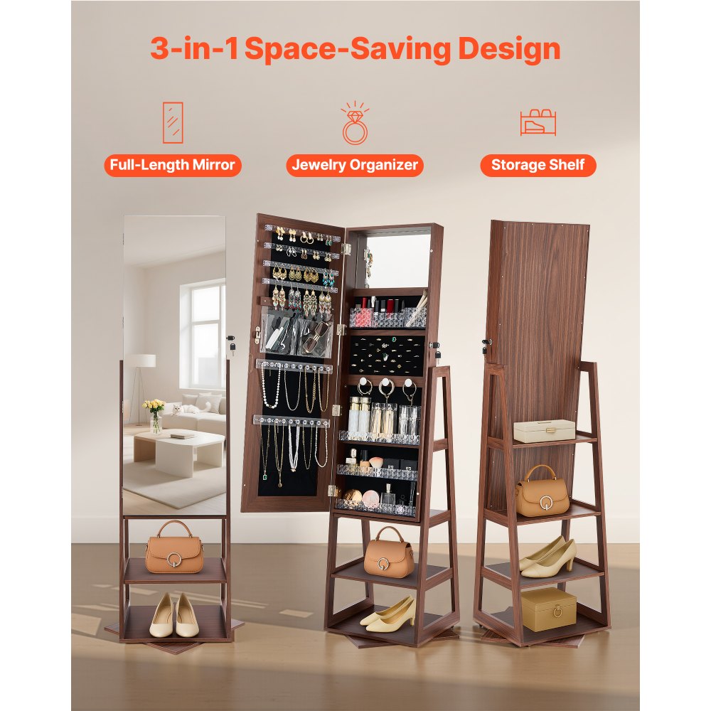 Κοσμηματοθήκη VEVOR περιστρεφόμενη 360°, ύψος 1550 mm, καθρέφτης πλήρους μήκους με αποθηκευτικό χώρο, όρθια περιστρεφόμενη θήκη κοσμημάτων, πόρτα που κλειδώνει με 2 κλειδιά, θήκες αξεσουάρ και ράφια αποθήκευσης Κοσμηματοθήκη VEVOR περιστρεφόμενη 360°, ύψος 1550 mm, καθρέφτης πλήρους μήκους με αποθηκευτικό χώρο, όρθια περιστρεφόμενη θήκη κοσμημάτων, πόρτα που κλειδώνει με 2 κλειδιά, θήκες αξεσουάρ και ράφια αποθήκευσης