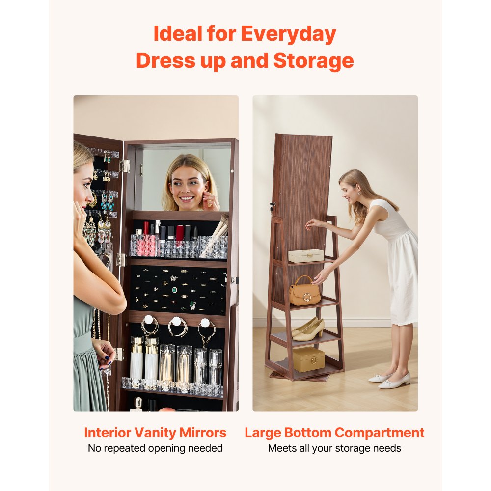 Κοσμηματοθήκη VEVOR περιστρεφόμενη 360°, ύψος 1550 mm, καθρέφτης πλήρους μήκους με αποθηκευτικό χώρο, όρθια περιστρεφόμενη θήκη κοσμημάτων, πόρτα που κλειδώνει με 2 κλειδιά, θήκες αξεσουάρ και ράφια αποθήκευσης Κοσμηματοθήκη VEVOR περιστρεφόμενη 360°, ύψος 1550 mm, καθρέφτης πλήρους μήκους με αποθηκευτικό χώρο, όρθια περιστρεφόμενη θήκη κοσμημάτων, πόρτα που κλειδώνει με 2 κλειδιά, θήκες αξεσουάρ και ράφια αποθήκευσης