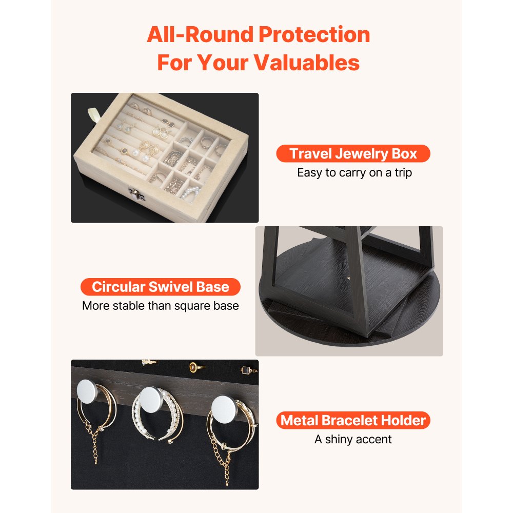 Κοσμηματοθήκη VEVOR περιστρεφόμενη 360°, ύψος 1600 mm, καθρέφτης πλήρους μήκους με αποθηκευτικό χώρο, όρθια περιστρεφόμενη θήκη κοσμημάτων, πόρτα που κλειδώνει με 2 κλειδιά, θήκες αξεσουάρ και ράφια αποθήκευσης Κοσμηματοθήκη VEVOR περιστρεφόμενη 360°, ύψος 1600 mm, καθρέφτης πλήρους μήκους με αποθηκευτικό χώρο, όρθια περιστρεφόμενη θήκη κοσμημάτων, πόρτα που κλειδώνει με 2 κλειδιά, θήκες αξεσουάρ και ράφια αποθήκευσης