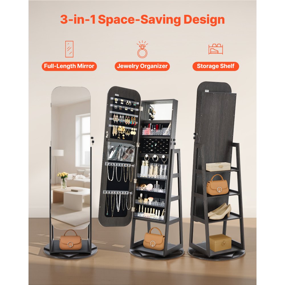 Κοσμηματοθήκη VEVOR περιστρεφόμενη 360°, ύψος 1600 mm, καθρέφτης πλήρους μήκους με αποθηκευτικό χώρο, όρθια περιστρεφόμενη θήκη κοσμημάτων, πόρτα που κλειδώνει με 2 κλειδιά, θήκες αξεσουάρ και ράφια αποθήκευσης Κοσμηματοθήκη VEVOR περιστρεφόμενη 360°, ύψος 1600 mm, καθρέφτης πλήρους μήκους με αποθηκευτικό χώρο, όρθια περιστρεφόμενη θήκη κοσμημάτων, πόρτα που κλειδώνει με 2 κλειδιά, θήκες αξεσουάρ και ράφια αποθήκευσης