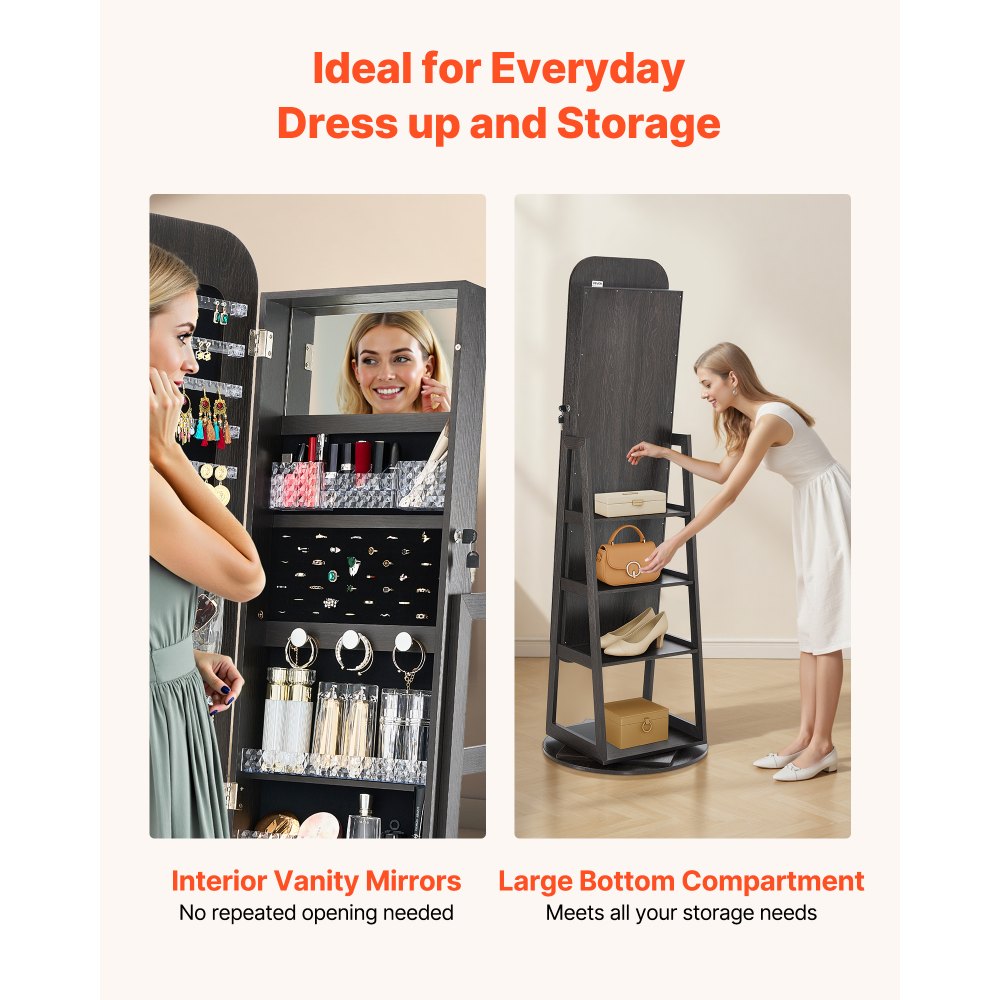 Κοσμηματοθήκη VEVOR περιστρεφόμενη 360°, ύψος 1600 mm, καθρέφτης πλήρους μήκους με αποθηκευτικό χώρο, όρθια περιστρεφόμενη θήκη κοσμημάτων, πόρτα που κλειδώνει με 2 κλειδιά, θήκες αξεσουάρ και ράφια αποθήκευσης Κοσμηματοθήκη VEVOR περιστρεφόμενη 360°, ύψος 1600 mm, καθρέφτης πλήρους μήκους με αποθηκευτικό χώρο, όρθια περιστρεφόμενη θήκη κοσμημάτων, πόρτα που κλειδώνει με 2 κλειδιά, θήκες αξεσουάρ και ράφια αποθήκευσης