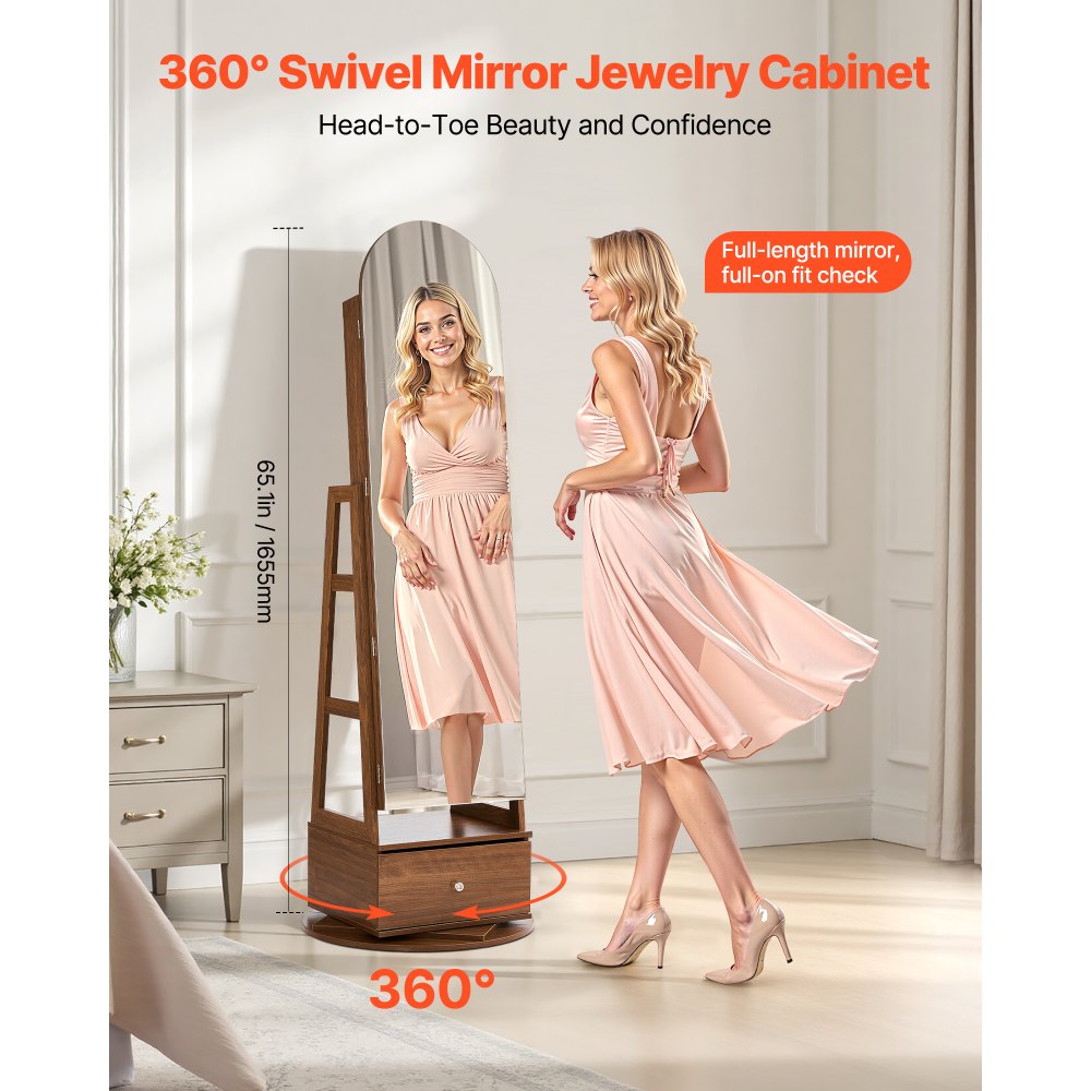Κοσμηματοθήκη VEVOR περιστρεφόμενη 360°, ύψος 1655 mm, καθρέφτης πλήρους μήκους με αποθηκευτικό χώρο, όρθια περιστρεφόμενη θήκη οργάνωσης κοσμημάτων, κλειδώνει με 2 κλειδιά, θήκες αξεσουάρ, ράφια αποθήκευσης και συρτάρι Κοσμηματοθήκη VEVOR περιστρεφόμενη 360°, ύψος 1655 mm, καθρέφτης πλήρους μήκους με αποθηκευτικό χώρο, όρθια περιστρεφόμενη θήκη οργάνωσης κοσμημάτων, κλειδώνει με 2 κλειδιά, θήκες αξεσουάρ, ράφια αποθήκευσης και συρτάρι