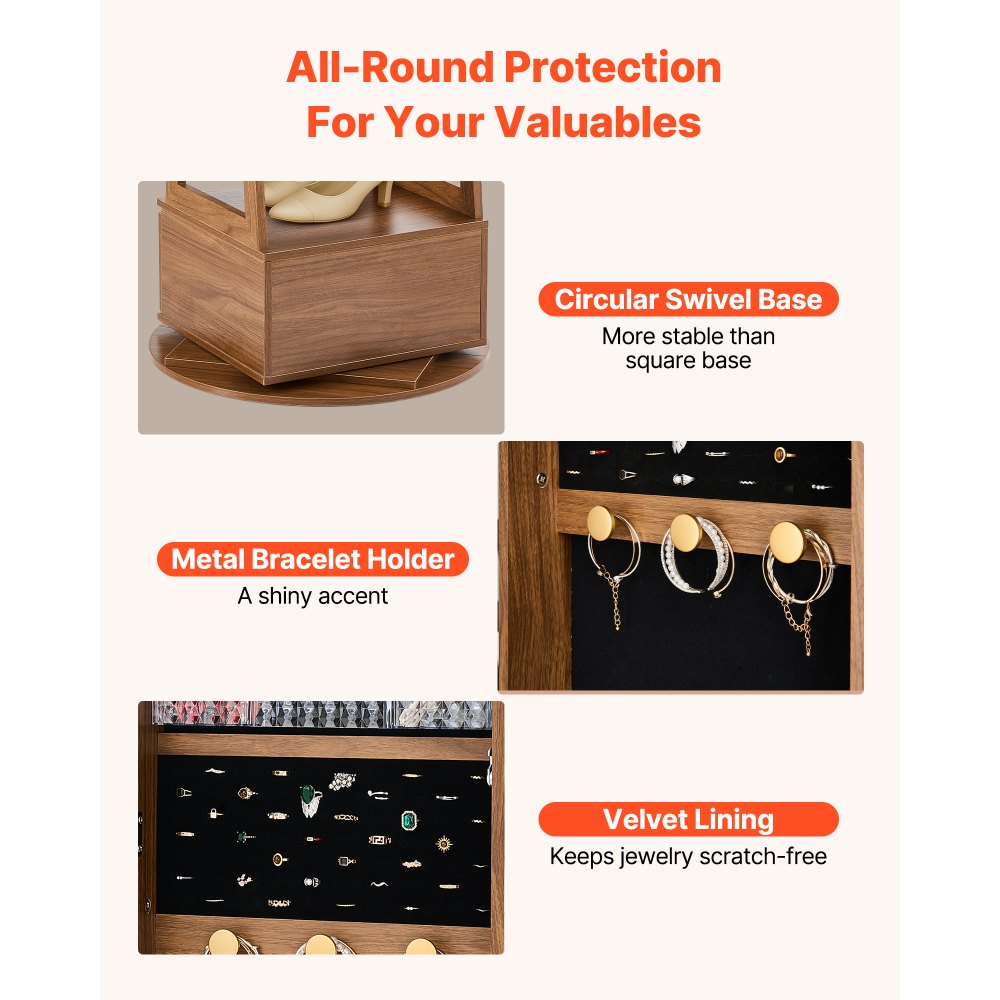 Κοσμηματοθήκη VEVOR περιστρεφόμενη 360°, ύψος 1655 mm, καθρέφτης πλήρους μήκους με αποθηκευτικό χώρο, όρθια περιστρεφόμενη θήκη οργάνωσης κοσμημάτων, κλειδώνει με 2 κλειδιά, θήκες αξεσουάρ, ράφια αποθήκευσης και συρτάρι Κοσμηματοθήκη VEVOR περιστρεφόμενη 360°, ύψος 1655 mm, καθρέφτης πλήρους μήκους με αποθηκευτικό χώρο, όρθια περιστρεφόμενη θήκη οργάνωσης κοσμημάτων, κλειδώνει με 2 κλειδιά, θήκες αξεσουάρ, ράφια αποθήκευσης και συρτάρι