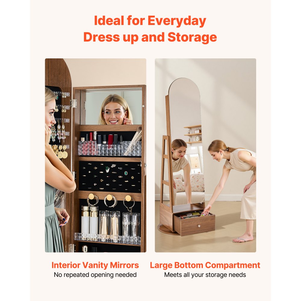 Κοσμηματοθήκη VEVOR περιστρεφόμενη 360°, ύψος 1655 mm, καθρέφτης πλήρους μήκους με αποθηκευτικό χώρο, όρθια περιστρεφόμενη θήκη οργάνωσης κοσμημάτων, κλειδώνει με 2 κλειδιά, θήκες αξεσουάρ, ράφια αποθήκευσης και συρτάρι Κοσμηματοθήκη VEVOR περιστρεφόμενη 360°, ύψος 1655 mm, καθρέφτης πλήρους μήκους με αποθηκευτικό χώρο, όρθια περιστρεφόμενη θήκη οργάνωσης κοσμημάτων, κλειδώνει με 2 κλειδιά, θήκες αξεσουάρ, ράφια αποθήκευσης και συρτάρι