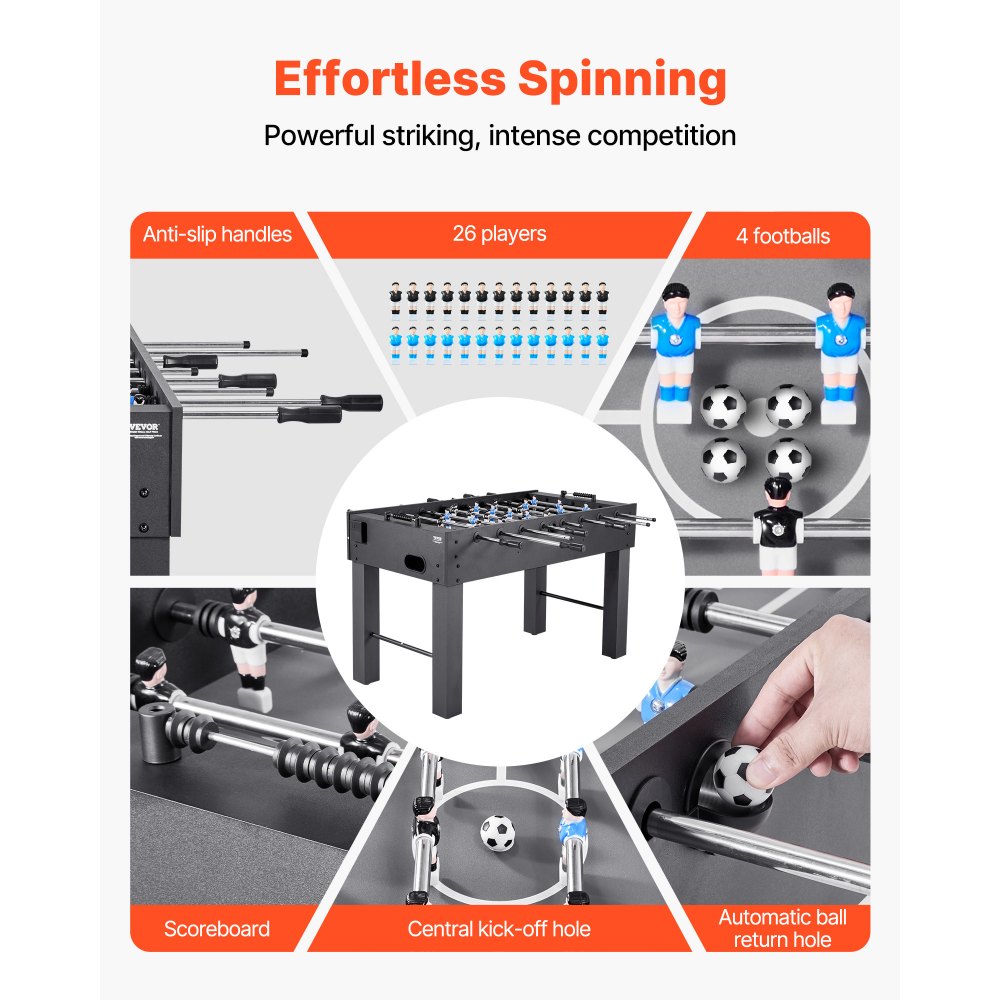 Τραπέζι ποδοσφαιράκι VEVOR, τραπέζι κανονικού μεγέθους 137 cm, τραπέζια ποδοσφαιράκι εσωτερικού χώρου πλήρους μεγέθους για το σπίτι, την οικογένεια και την αίθουσα παιχνιδιών, ανθεκτικό σετ ποδοσφαίρου, περιλαμβάνει 4 μπάλες, βάση στήριξης σκορ και 2 θήκες για ποτήρια Τραπέζι ποδοσφαιράκι VEVOR, τραπέζι κανονικού μεγέθους 137 cm, τραπέζια ποδοσφαιράκι εσωτερικού χώρου πλήρους μεγέθους για το σπίτι, την οικογένεια και την αίθουσα παιχνιδιών, ανθεκτικό σετ ποδοσφαίρου, περιλαμβάνει 4 μπάλες, βάση στήριξης σκορ και 2 θήκες για ποτήρια