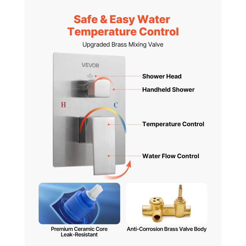 Σετ βρύσης ντους VEVOR, Σύστημα ντους μπάνιου βροχής με τετράγωνη κεφαλή ντους βροχής 12 ιντσών (30,5 cm) και φορητό ψεκαστήρα, Επιτοίχια φωτιστικά μπάνιου με ορειχάλκινη βαλβίδα και κιτ επένδυσης, βουρτσισμένο νίκελ Σετ βρύσης ντους VEVOR, Σύστημα ντους μπάνιου βροχής με τετράγωνη κεφαλή ντους βροχής 12 ιντσών (30,5 cm) και φορητό ψεκαστήρα, Επιτοίχια φωτιστικά μπάνιου με ορειχάλκινη βαλβίδα και κιτ επένδυσης, βουρτσισμένο νίκελ