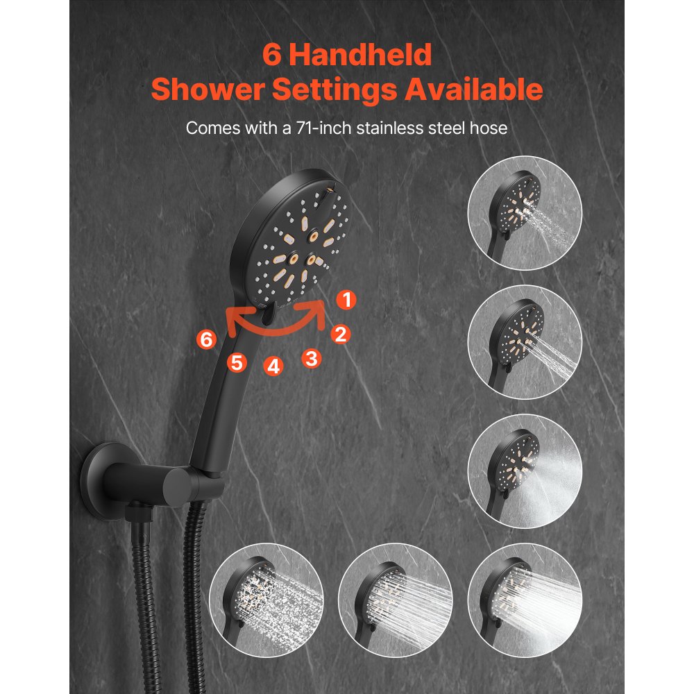 Σετ βρύσης ντους VEVOR, Σύστημα ντους μπάνιου βροχής με στρογγυλή κεφαλή ντους βροχής 12 ιντσών (30,5 cm) και φορητό ψεκαστήρα, Επιτοίχια φωτιστικά μπάνιου με ορειχάλκινη βαλβίδα και κιτ επένδυσης, Ματ μαύρο Σετ βρύσης ντους VEVOR, Σύστημα ντους μπάνιου βροχής με στρογγυλή κεφαλή ντους βροχής 12 ιντσών (30,5 cm) και φορητό ψεκαστήρα, Επιτοίχια φωτιστικά μπάνιου με ορειχάλκινη βαλβίδα και κιτ επένδυσης, Ματ μαύρο