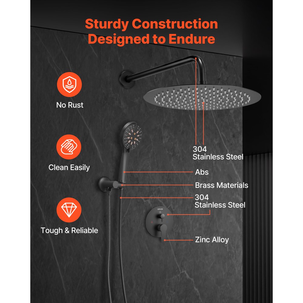 Σετ βρύσης ντους VEVOR, Σύστημα ντους μπάνιου βροχής με στρογγυλή κεφαλή ντους βροχής 12 ιντσών (30,5 cm) και φορητό ψεκαστήρα, Επιτοίχια φωτιστικά μπάνιου με ορειχάλκινη βαλβίδα και κιτ επένδυσης, Ματ μαύρο Σετ βρύσης ντους VEVOR, Σύστημα ντους μπάνιου βροχής με στρογγυλή κεφαλή ντους βροχής 12 ιντσών (30,5 cm) και φορητό ψεκαστήρα, Επιτοίχια φωτιστικά μπάνιου με ορειχάλκινη βαλβίδα και κιτ επένδυσης, Ματ μαύρο