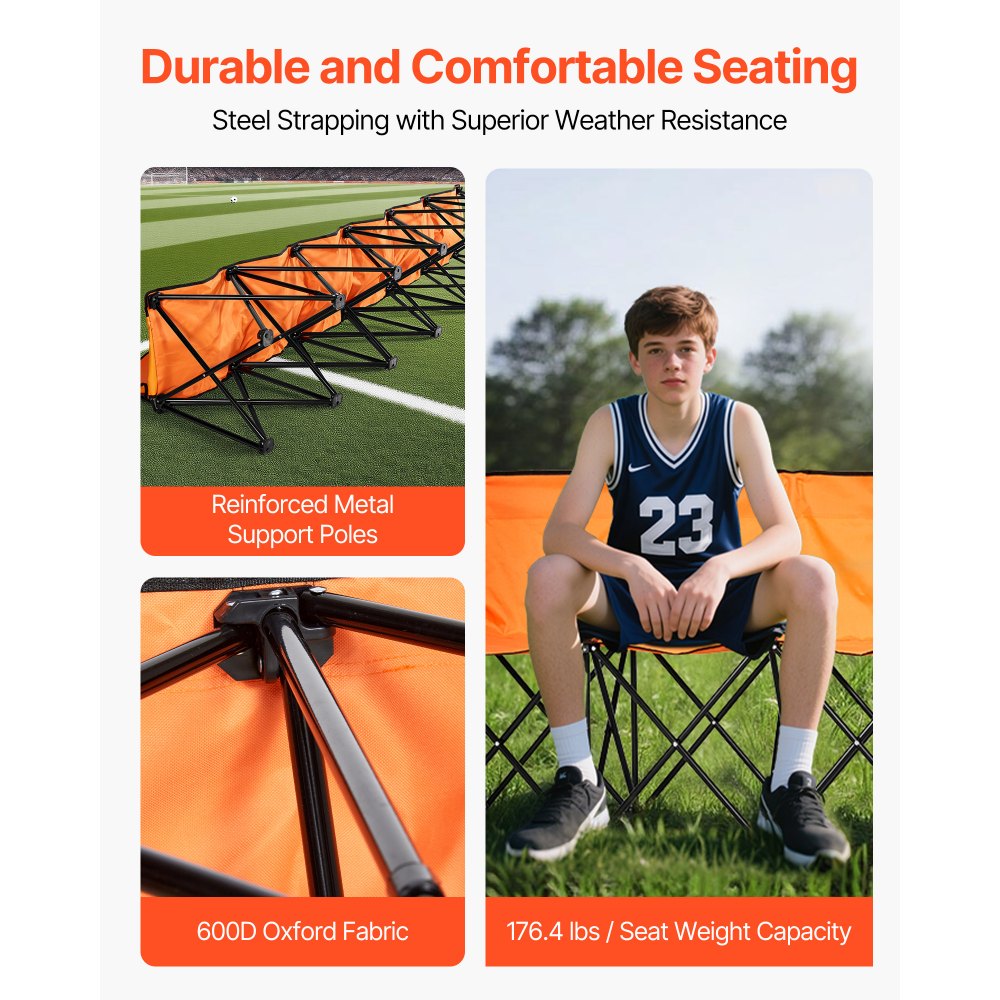 Φορητός Πτυσσόμενος Πάγκος VEVOR, Πτυσσόμενος Πάγκος Ποδοσφαίρου 6 Θέσεων με Πλαϊνές Τσέπες και Τσάντα Μεταφοράς, Ελαφρύ Πλαϊνό Κάθισμα με Πλάτη για Ποδόσφαιρο, Μπέιζμπολ, Κάμπινγκ, Υπαίθριες Εκδηλώσεις, Πορτοκαλί Φορητός Πτυσσόμενος Πάγκος VEVOR, Πτυσσόμενος Πάγκος Ποδοσφαίρου 6 Θέσεων με Πλαϊνές Τσέπες και Τσάντα Μεταφοράς, Ελαφρύ Πλαϊνό Κάθισμα με Πλάτη για Ποδόσφαιρο, Μπέιζμπολ, Κάμπινγκ, Υπαίθριες Εκδηλώσεις, Πορτοκαλί