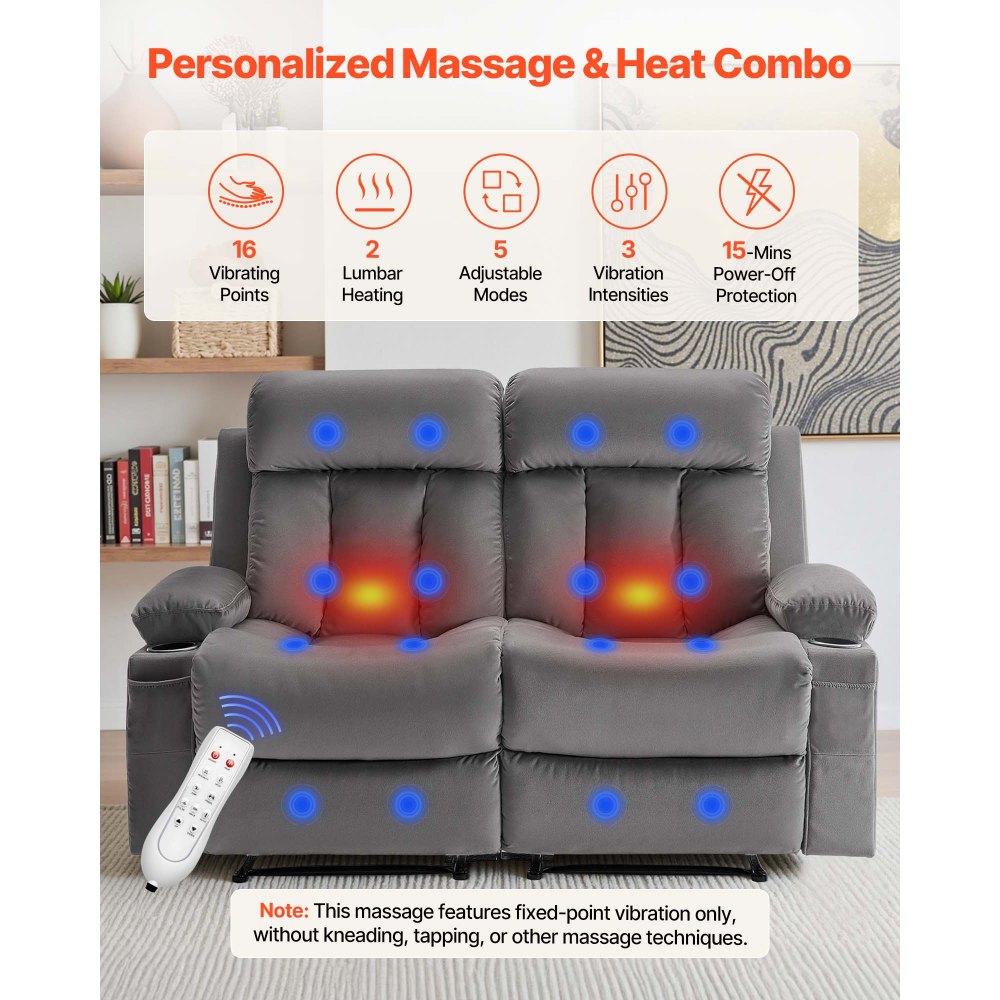 Καναπές-Ρολόι VEVOR με Ανακλινόμενο Κάθισμα, Ηλεκτρικά Ανακλινόμενος Καναπές με Θέρμανση και Μασάζ, Μαλακός Ηλεκτρικός Καναπές-Ρολόι από Βελούδο με Θύρες USB, Ποτηροθήκες και Πλαϊνές Τσάντες, Διπλή Πολυθρόνα-Ρολόι για Σαλόνι, Γκρι Καναπές-Ρολόι VEVOR με Ανακλινόμενο Κάθισμα, Ηλεκτρικά Ανακλινόμενος Καναπές με Θέρμανση και Μασάζ, Μαλακός Ηλεκτρικός Καναπές-Ρολόι από Βελούδο με Θύρες USB, Ποτηροθήκες και Πλαϊνές Τσάντες, Διπλή Πολυθρόνα-Ρολόι για Σαλόνι, Γκρι