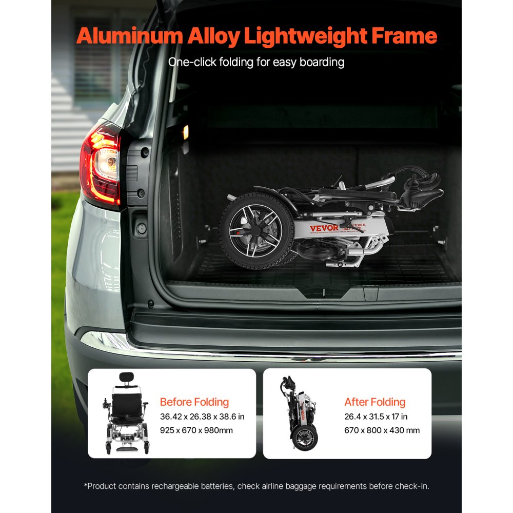 Ηλεκτρικό αναπηρικό αμαξίδιο VEVOR για ενήλικες, χωρητικότητας 136 kg με ρυθμιζόμενη πλάτη, πτυσσόμενο ελαφρύ μηχανοκίνητο αναπηρικό αμαξίδιο, εμβέλεια 21 km, τροφοδοτούμενο παντός εδάφους, φορητό κάθισμα 53 cm για ηλικιωμένους και άτομα με αναπηρία Ηλεκτρικό αναπηρικό αμαξίδιο VEVOR για ενήλικες, χωρητικότητας 136 kg με ρυθμιζόμενη πλάτη, πτυσσόμενο ελαφρύ μηχανοκίνητο αναπηρικό αμαξίδιο, εμβέλεια 21 km, τροφοδοτούμενο παντός εδάφους, φορητό κάθισμα 53 cm για ηλικιωμένους και άτομα με αναπηρία