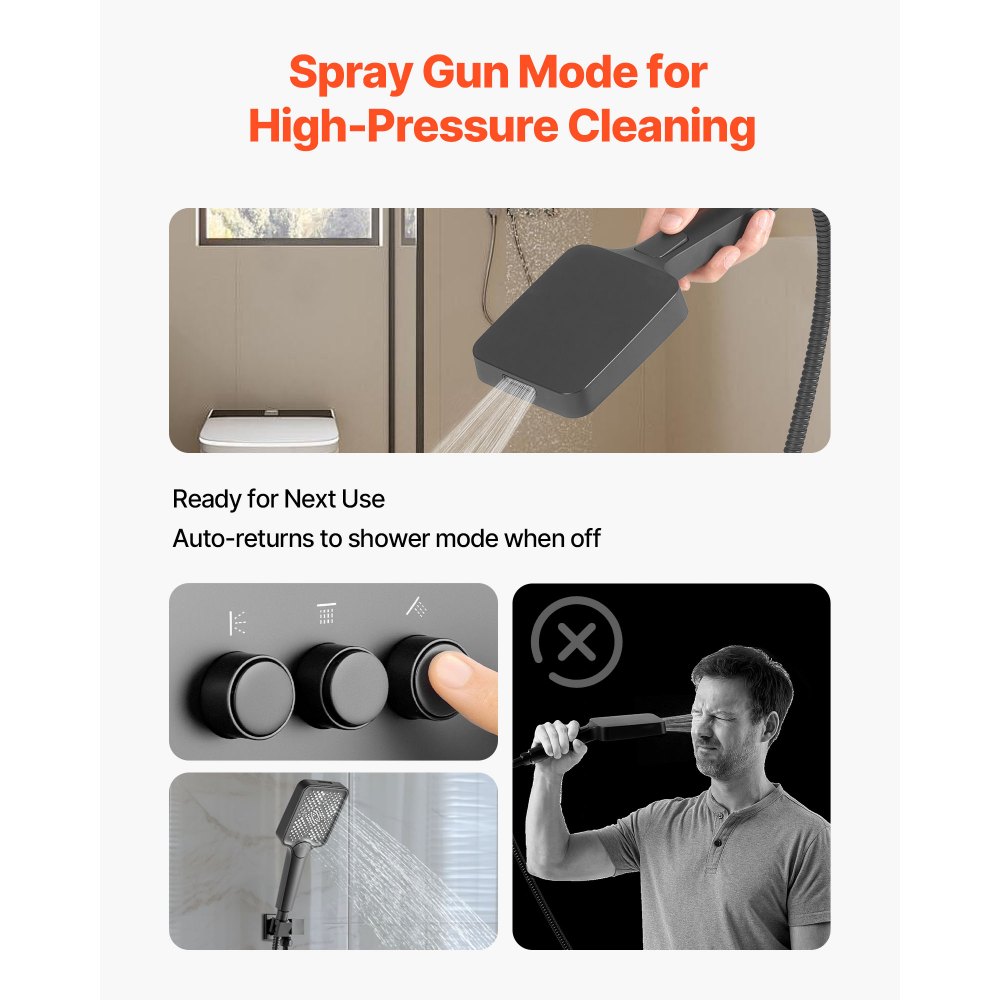 Σετ βρύσης ντους VEVOR, Σύστημα ντους βροχής οροφής 305 mm με κεφαλή τοίχου 152 mm και ψεκασμό χειρός 4 σε 1, περιστρεφόμενη βαλβίδα ορείχαλκου διπλής κεφαλής βροχής 3 λειτουργιών και κιτ περιμετρικής επένδυσης, ματ μαύρο Σετ βρύσης ντους VEVOR, Σύστημα ντους βροχής οροφής 305 mm με κεφαλή τοίχου 152 mm και ψεκασμό χειρός 4 σε 1, περιστρεφόμενη βαλβίδα ορείχαλκου διπλής κεφαλής βροχής 3 λειτουργιών και κιτ περιμετρικής επένδυσης, ματ μαύρο