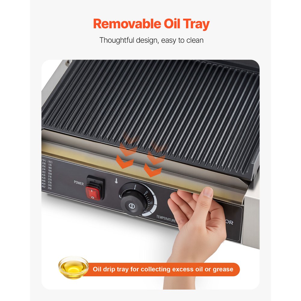 VEVOR Επαγγελματική Ψησταριά Panini, Ηλεκτρική Μηχανή Panini για Σάντουιτς 2200W, Πρέσα Σάντουιτς από Ανοξείδωτο Ατσάλι με Λαβή και Έλεγχο Θερμοκρασίας, Πλάκα από Σμάλτο 34x23 cm με Πλήρεις Αυλακώσεις, για Χάμπουργκερ, Μοσχάρι και Μπέικον VEVOR Επαγγελματική Ψησταριά Panini, Ηλεκτρική Μηχανή Panini για Σάντουιτς 2200W, Πρέσα Σάντουιτς από Ανοξείδωτο Ατσάλι με Λαβή και Έλεγχο Θερμοκρασίας, Πλάκα από Σμάλτο 34x23 cm με Πλήρεις Αυλακώσεις, για Χάμπουργκερ, Μοσχάρι και Μπέικον