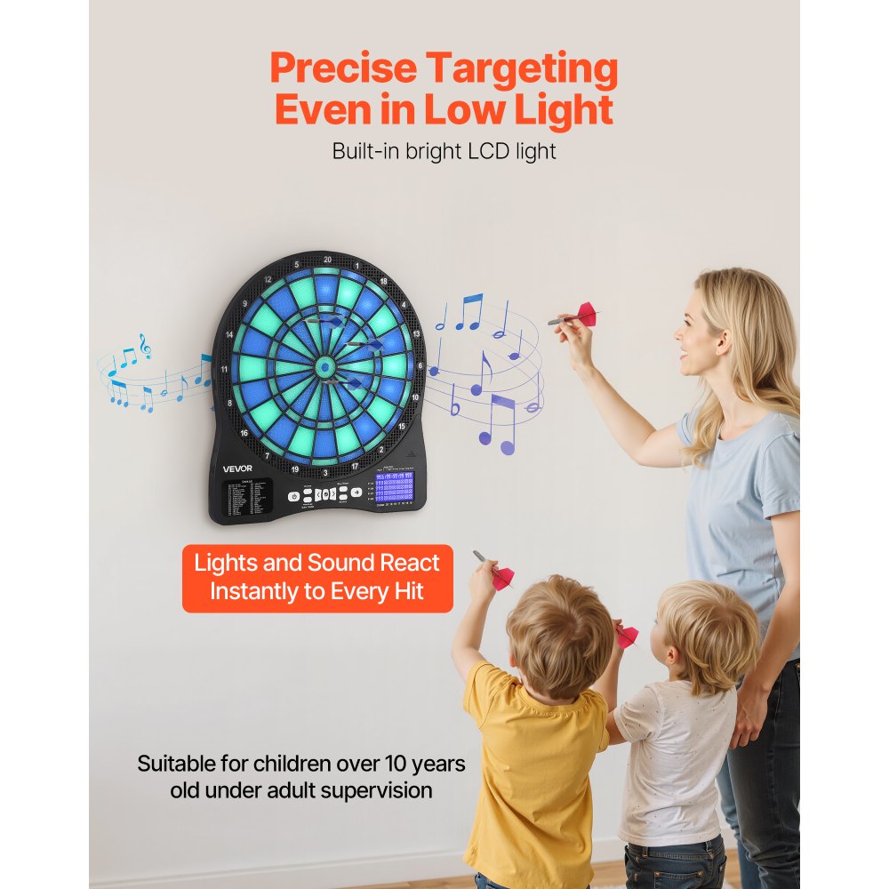 Ηλεκτρονική Γραμμή Βελακιών VEVOR, Φωτιζόμενη Γραμμή Βελακιών με LED και 48 Παιχνίδια & 500+ Παραλλαγές, Περιλαμβάνει 6 Στόχους Βελακιών με Flights & 50 Μαλακές Μύτες, Οθόνη LCD για Σκοράρισμα Κρίκετ - Υποστηρίζει Έως 8 Παίκτες Ηλεκτρονική Γραμμή Βελακιών VEVOR, Φωτιζόμενη Γραμμή Βελακιών με LED και 48 Παιχνίδια & 500+ Παραλλαγές, Περιλαμβάνει 6 Στόχους Βελακιών με Flights & 50 Μαλακές Μύτες, Οθόνη LCD για Σκοράρισμα Κρίκετ - Υποστηρίζει Έως 8 Παίκτες