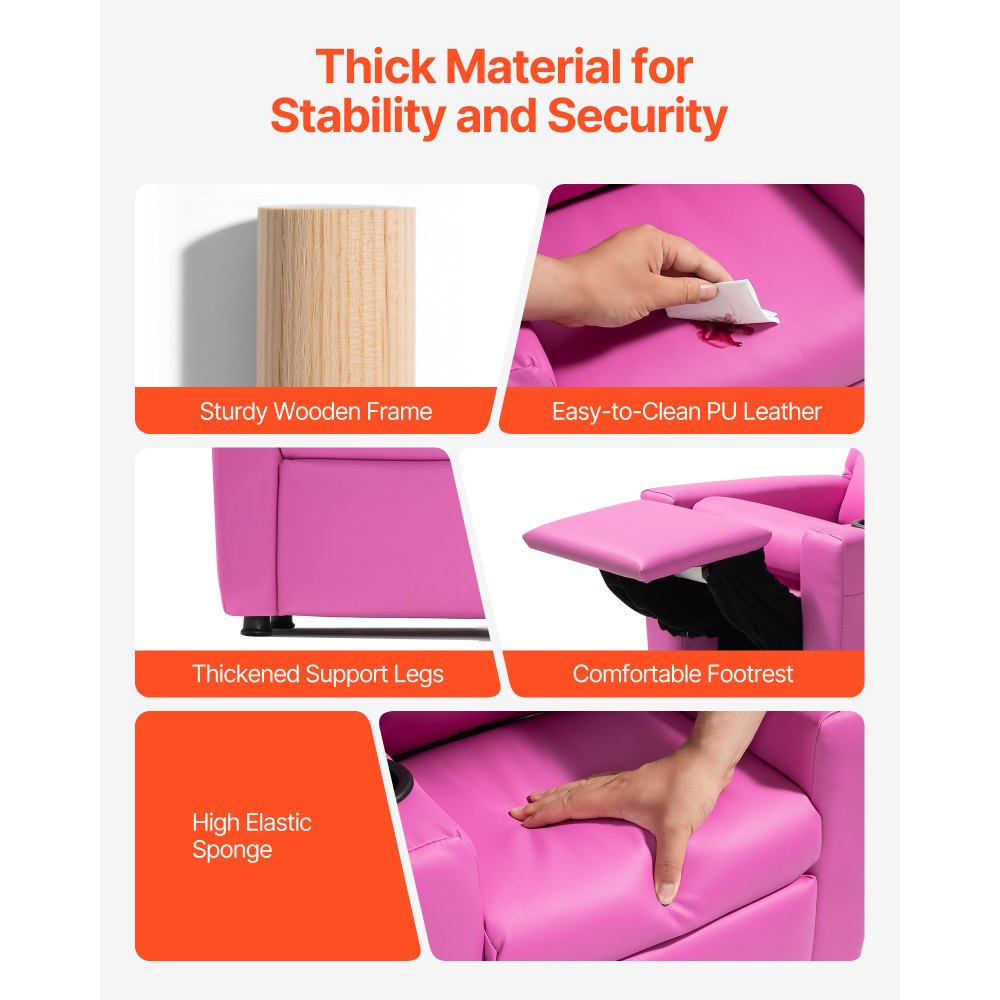 Παιδική Ανακλινόμενη Πολυθρόνα VEVOR, Ανακλινόμενη Πολυθρόνα για Νήπια με Θήκη για Ποτήρια, Ρυθμιζόμενη Πλάτη 101° έως 121°, Εύκολος Καθαρισμός από Δερμάτινο Πολυουρεθανικό Πολυουρεθανικό Καναπές με Υποπόδιο, Φορτίο 41 kg, για Αγόρια & Κορίτσια, Παιδιά (Ροζ) Παιδική Ανακλινόμενη Πολυθρόνα VEVOR, Ανακλινόμενη Πολυθρόνα για Νήπια με Θήκη για Ποτήρια, Ρυθμιζόμενη Πλάτη 101° έως 121°, Εύκολος Καθαρισμός από Δερμάτινο Πολυουρεθανικό Πολυουρεθανικό Καναπές με Υποπόδιο, Φορτίο 41 kg, για Αγόρια & Κορίτσια, Παιδιά (Ροζ)