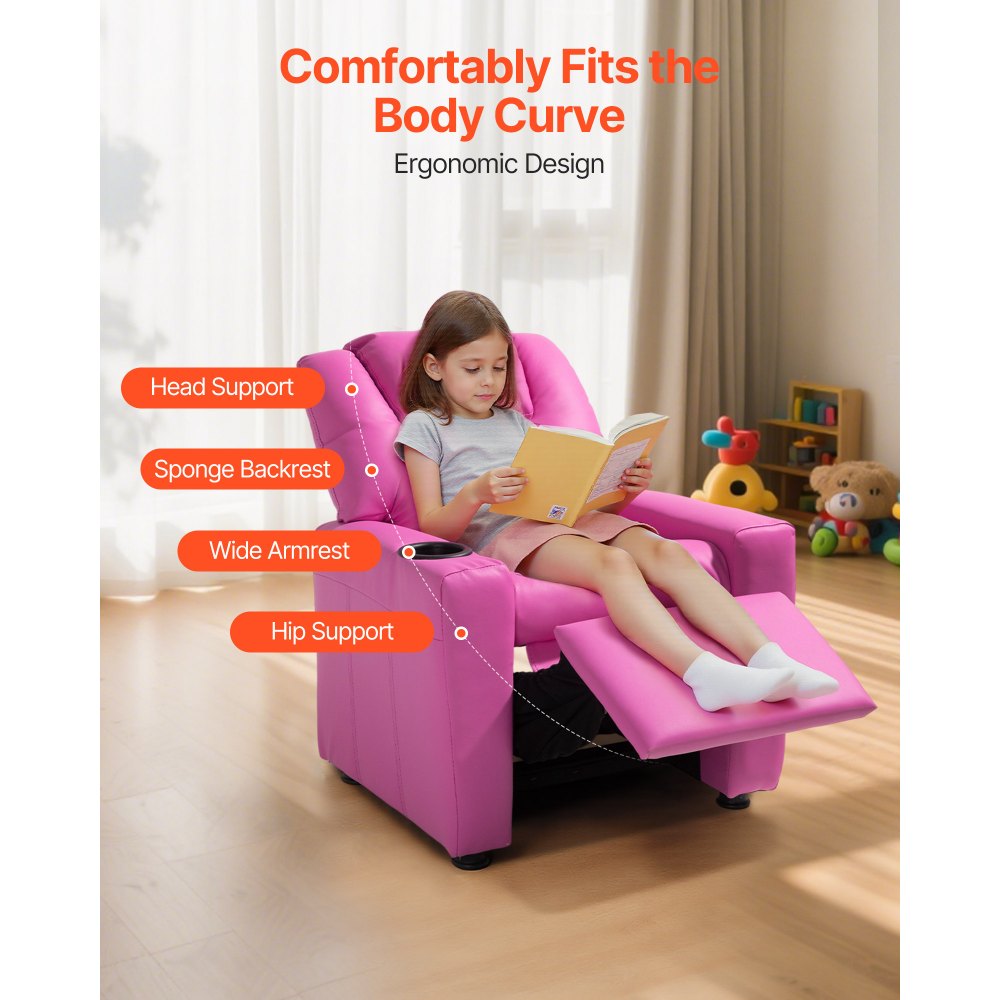 Παιδική Ανακλινόμενη Πολυθρόνα VEVOR, Ανακλινόμενη Πολυθρόνα για Νήπια με Θήκη για Ποτήρια, Ρυθμιζόμενη Πλάτη 101° έως 121°, Εύκολος Καθαρισμός από Δερμάτινο Πολυουρεθανικό Πολυουρεθανικό Καναπές με Υποπόδιο, Φορτίο 41 kg, για Αγόρια & Κορίτσια, Παιδιά (Ροζ) Παιδική Ανακλινόμενη Πολυθρόνα VEVOR, Ανακλινόμενη Πολυθρόνα για Νήπια με Θήκη για Ποτήρια, Ρυθμιζόμενη Πλάτη 101° έως 121°, Εύκολος Καθαρισμός από Δερμάτινο Πολυουρεθανικό Πολυουρεθανικό Καναπές με Υποπόδιο, Φορτίο 41 kg, για Αγόρια & Κορίτσια, Παιδιά (Ροζ)