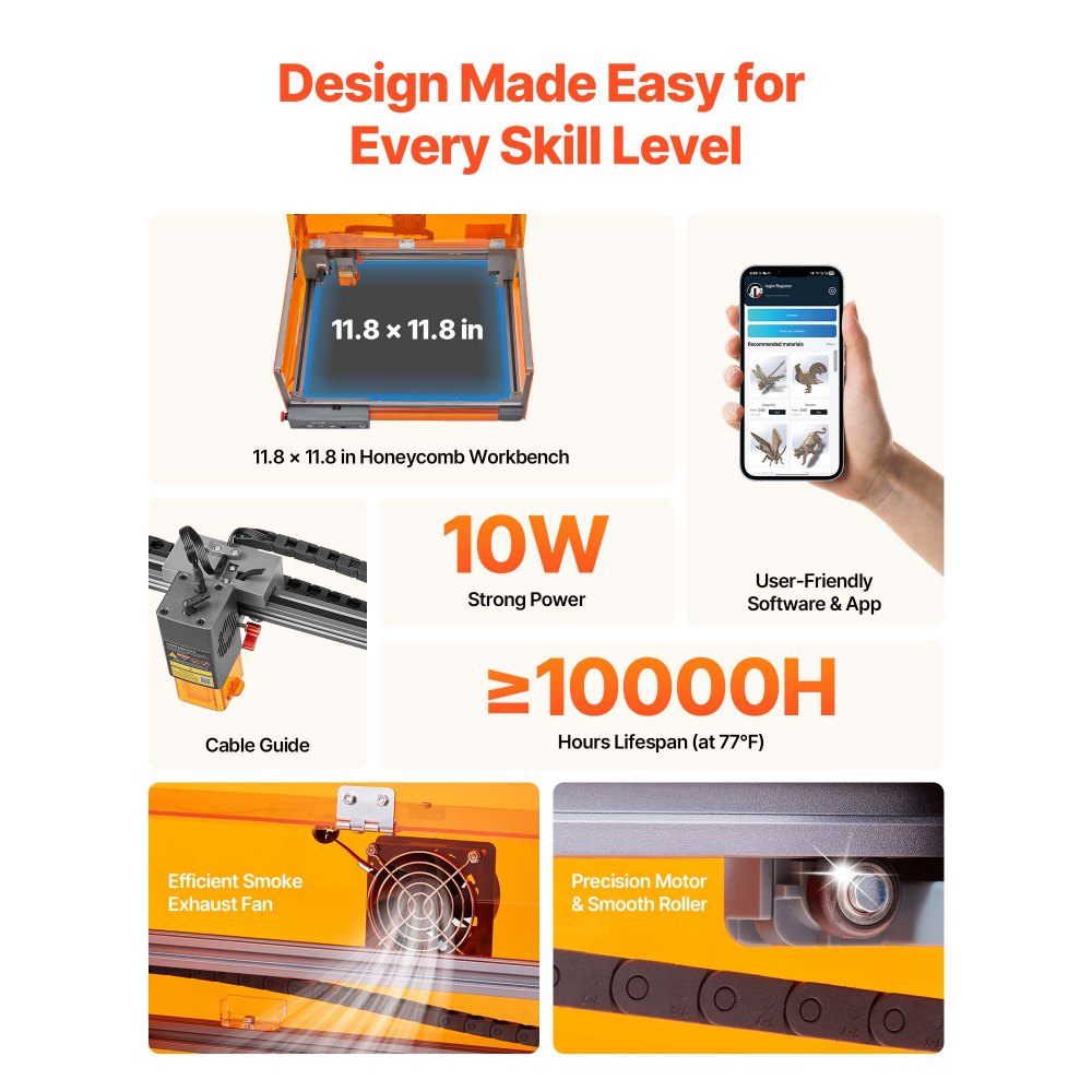 Χαρακτική μηχανή λέιζερ VEVOR, 10W, Μηχανή χάραξης και κοπής με περίβλημα, Μηχανή χάραξης λέιζερ κοπής, Περιοχή εργασίας 300 x 300 mm, 7000 mm/min, για ξύλο, δέρμα, γυαλί, ορισμένα μέταλλα, Κλάση 1 Χαρακτική μηχανή λέιζερ VEVOR, 10W, Μηχανή χάραξης και κοπής με περίβλημα, Μηχανή χάραξης λέιζερ κοπής, Περιοχή εργασίας 300 x 300 mm, 7000 mm/min, για ξύλο, δέρμα, γυαλί, ορισμένα μέταλλα, Κλάση 1