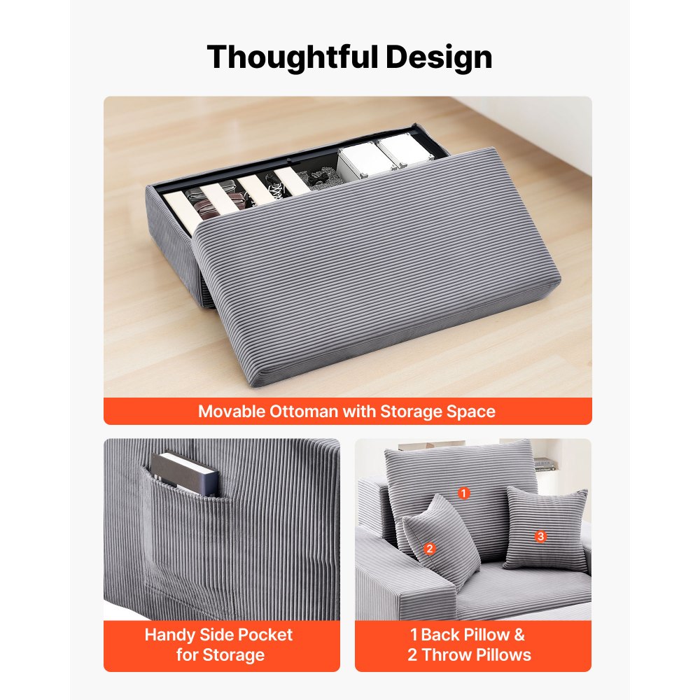 Πολυθρόνα VEVOR, 1115 mm Αρθρωτή πολυθρόνα εσωτερικού χώρου χωρίς κόκαλα, μεγάλη πολυθρόνα ανάγνωσης από κοτλέ με μαξιλάρια και μπράτσα, βαθύς καναπές-κρεβάτι για σαλόνι, υπνοδωμάτιο, γκρι Πολυθρόνα VEVOR, 1115 mm Αρθρωτή πολυθρόνα εσωτερικού χώρου χωρίς κόκαλα, μεγάλη πολυθρόνα ανάγνωσης από κοτλέ με μαξιλάρια και μπράτσα, βαθύς καναπές-κρεβάτι για σαλόνι, υπνοδωμάτιο, γκρι