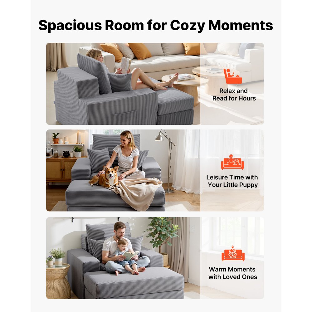 Πολυθρόνα VEVOR, 1115 mm Αρθρωτή πολυθρόνα εσωτερικού χώρου χωρίς κόκαλα, μεγάλη πολυθρόνα ανάγνωσης από κοτλέ με μαξιλάρια και μπράτσα, βαθύς καναπές-κρεβάτι για σαλόνι, υπνοδωμάτιο, γκρι Πολυθρόνα VEVOR, 1115 mm Αρθρωτή πολυθρόνα εσωτερικού χώρου χωρίς κόκαλα, μεγάλη πολυθρόνα ανάγνωσης από κοτλέ με μαξιλάρια και μπράτσα, βαθύς καναπές-κρεβάτι για σαλόνι, υπνοδωμάτιο, γκρι