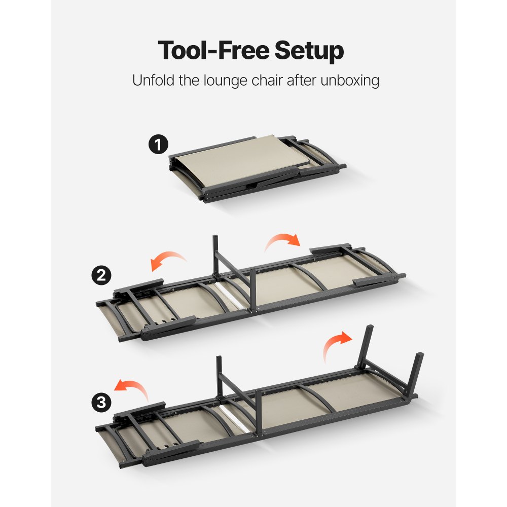 Σετ 2 πολυθρόνων εξωτερικού χώρου VEVOR, χωρητικότητας 181 kg, πτυσσόμενη καρέκλα μαυρίσματος, 5 ρυθμιζόμενες θέσεις, εύκολη συναρμολόγηση, πολυθρόνες πισίνας αλουμινίου με ανακλινόμενη πλάτη, για αυλή παραλίας και βεράντας Σετ 2 πολυθρόνων εξωτερικού χώρου VEVOR, χωρητικότητας 181 kg, πτυσσόμενη καρέκλα μαυρίσματος, 5 ρυθμιζόμενες θέσεις, εύκολη συναρμολόγηση, πολυθρόνες πισίνας αλουμινίου με ανακλινόμενη πλάτη, για αυλή παραλίας και βεράντας