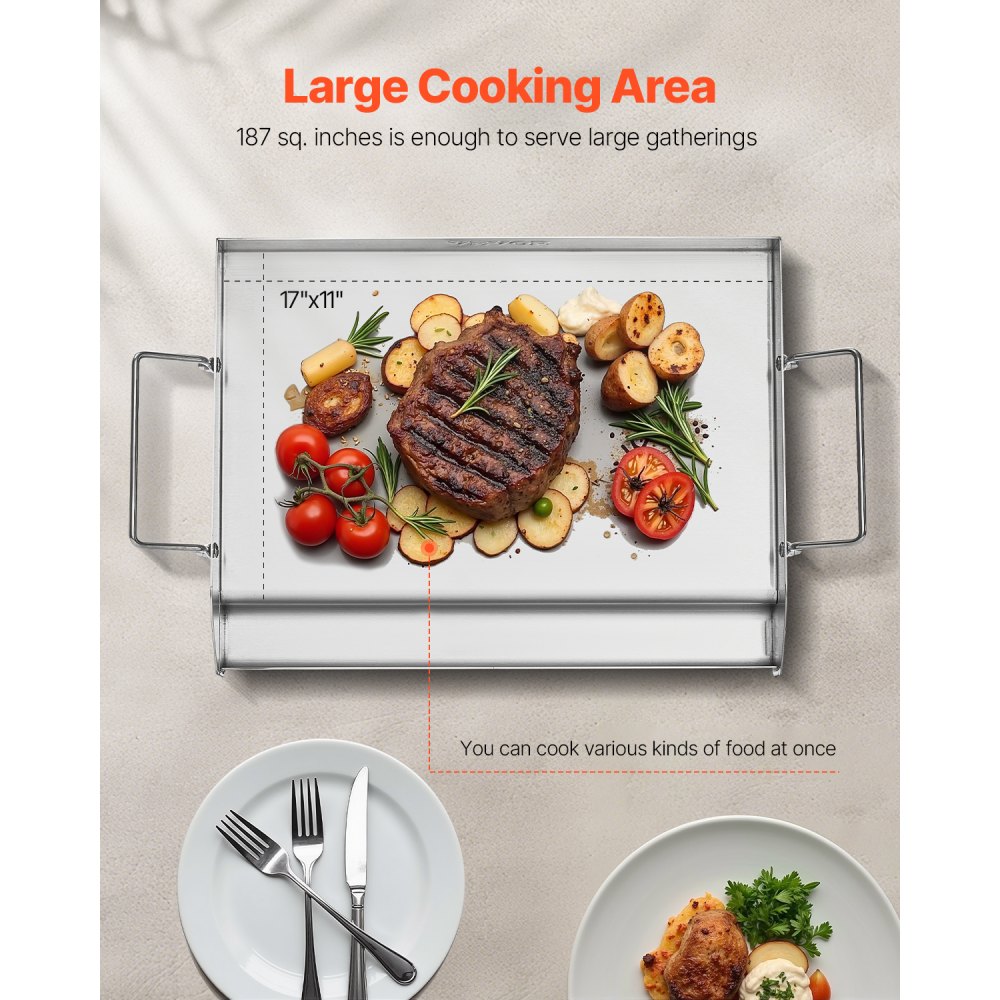 Πλάκα ψησίματος VEVOR από ανοξείδωτο ατσάλι, ορθογώνια πλάκα επίπεδης κορυφής 17x13 ιντσών, πλάκα ψησίματος αερίου για BBQ, Teppanyaki, φορητά οικιακά μαγειρικά σκεύη με λαβή, για κάμπινγκ και πάρτι Πλάκα ψησίματος VEVOR από ανοξείδωτο ατσάλι, ορθογώνια πλάκα επίπεδης κορυφής 17x13 ιντσών, πλάκα ψησίματος αερίου για BBQ, Teppanyaki, φορητά οικιακά μαγειρικά σκεύη με λαβή, για κάμπινγκ και πάρτι