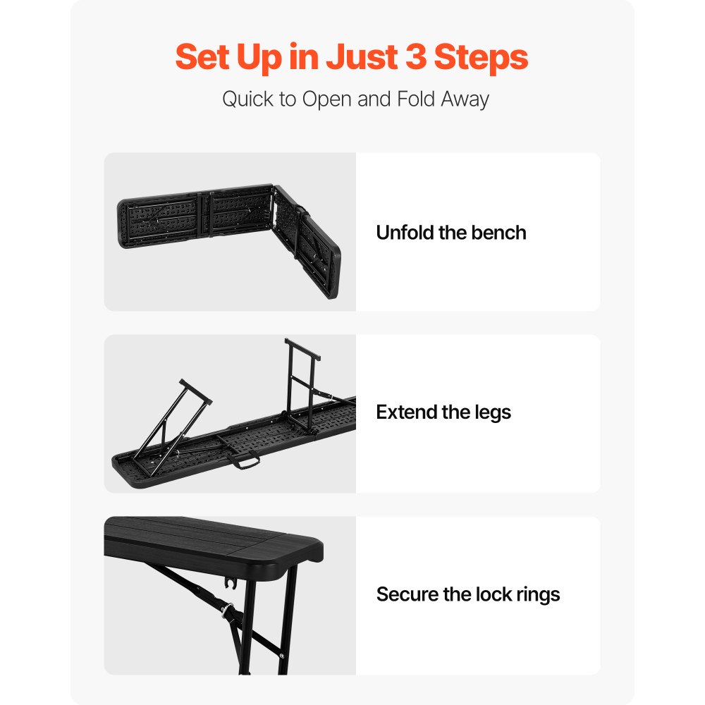Πλαστικός πτυσσόμενος πάγκος VEVOR, φορητός πάγκος 6 ποδιών για υπαίθριο πικνίκ, πάρτι, κάμπινγκ, φαγητό, πτυσσόμενο λείο κάθισμα HDPE για ποδόσφαιρο κήπου, πολυχρηστικές ψυχαγωγικές δραστηριότητες, 2 τεμάχια, 2 τσάντες μεταφοράς, μαύρο Πλαστικός πτυσσόμενος πάγκος VEVOR, φορητός πάγκος 6 ποδιών για υπαίθριο πικνίκ, πάρτι, κάμπινγκ, φαγητό, πτυσσόμενο λείο κάθισμα HDPE για ποδόσφαιρο κήπου, πολυχρηστικές ψυχαγωγικές δραστηριότητες, 2 τεμάχια, 2 τσάντες μεταφοράς, μαύρο