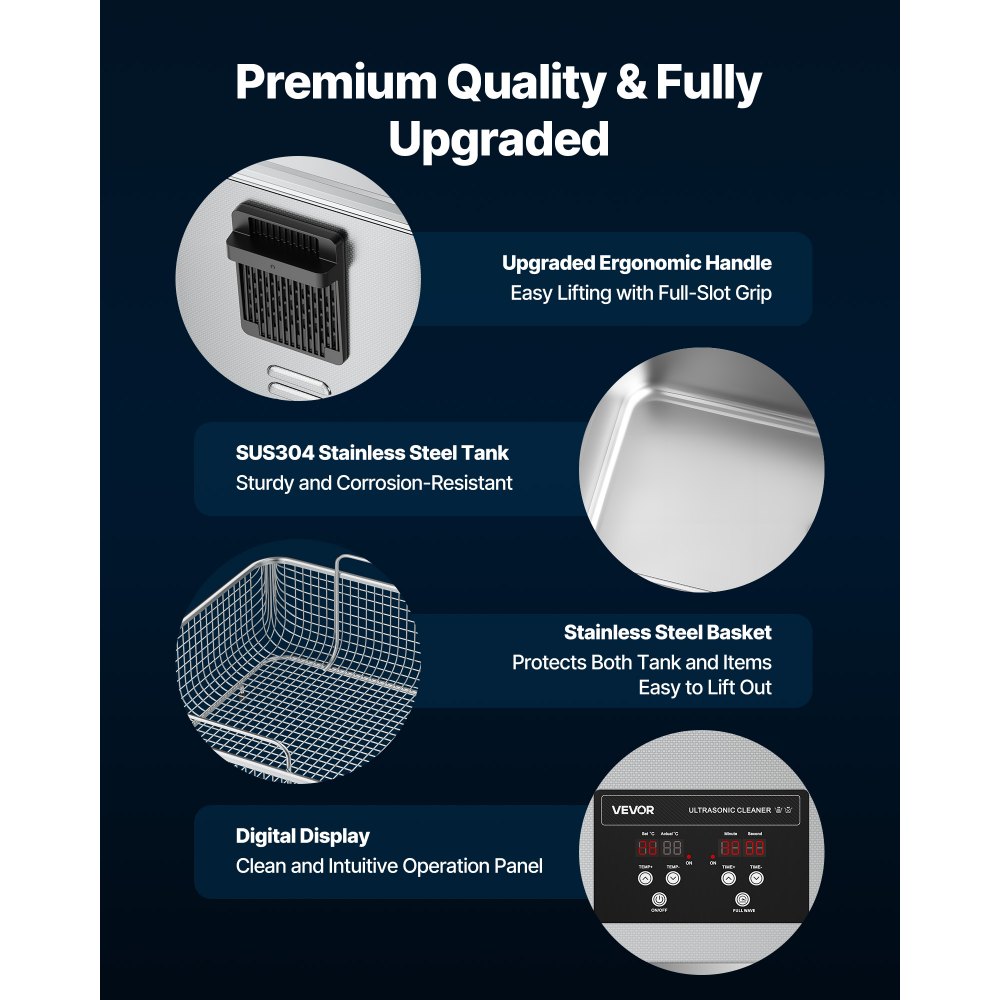VEVOR 15L Υπερήχων Καθαριστικό, Επαγγελματικό Υπερήχων Καθαριστικό με Καλάθι Καθαρισμού & Ψηφιακή Οθόνη, Βιομηχανικό Καθαριστικό Μηχανής από Ανοξείδωτο Ατσάλι 240W 40kHz για Ανταλλακτικά, Καρμπυρατέρ, Όργανα VEVOR 15L Υπερήχων Καθαριστικό, Επαγγελματικό Υπερήχων Καθαριστικό με Καλάθι Καθαρισμού & Ψηφιακή Οθόνη, Βιομηχανικό Καθαριστικό Μηχανής από Ανοξείδωτο Ατσάλι 240W 40kHz για Ανταλλακτικά, Καρμπυρατέρ, Όργανα