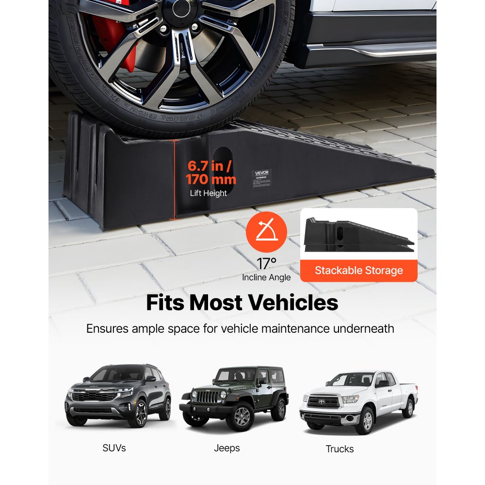 Ράμπες αυτοκινήτων VEVOR, 2 τεμάχια χωρητικότητας 7257 kg μικτού βάρους, ύψος ανύψωσης 170 mm, φορητές ράμπες σέρβις αυτοκινήτων υψηλού προφίλ για συντήρηση γκαράζ σπιτιού και αλλαγή λαδιών, βαρέως τύπου για επισκευή φορτηγών, SUV οχημάτων, μαύρο Ράμπες αυτοκινήτων VEVOR, 2 τεμάχια χωρητικότητας 7257 kg μικτού βάρους, ύψος ανύψωσης 170 mm, φορητές ράμπες σέρβις αυτοκινήτων υψηλού προφίλ για συντήρηση γκαράζ σπιτιού και αλλαγή λαδιών, βαρέως τύπου για επισκευή φορτηγών, SUV οχημάτων, μαύρο