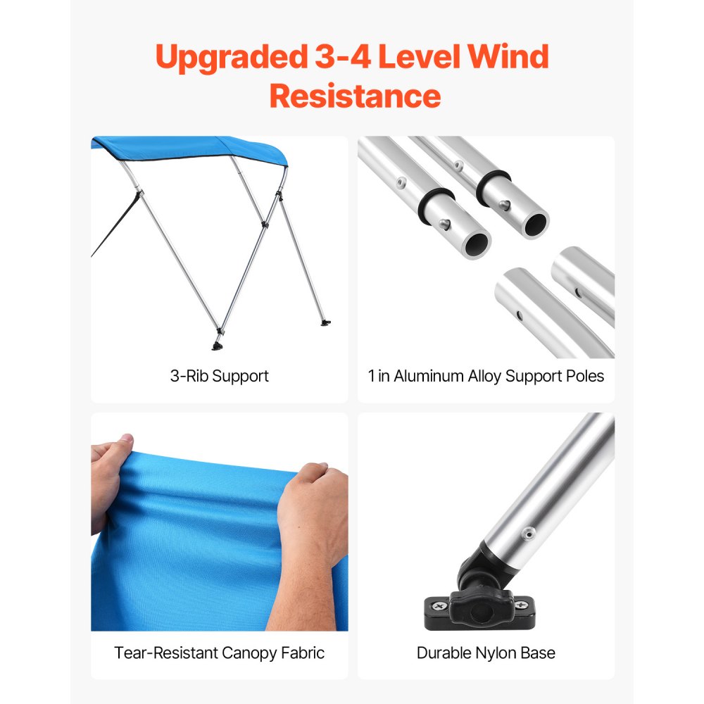 Κορυφές τέντας VEVOR με 3 πλώρη, τέντα από πολυεστέρα 600D με πλαίσιο από κράμα αλουμινίου, αδιάβροχη και σκιερή τέντα με τσάντα αποθήκευσης, 2 στηρίγματα στήριξης, 4 ιμάντες, 6'Μ x (54"-60")Π x 46"Υ, μπλε του Ειρηνικού Κορυφές τέντας VEVOR με 3 πλώρη, τέντα από πολυεστέρα 600D με πλαίσιο από κράμα αλουμινίου, αδιάβροχη και σκιερή τέντα με τσάντα αποθήκευσης, 2 στηρίγματα στήριξης, 4 ιμάντες, 6'Μ x (54"-60")Π x 46"Υ, μπλε του Ειρηνικού