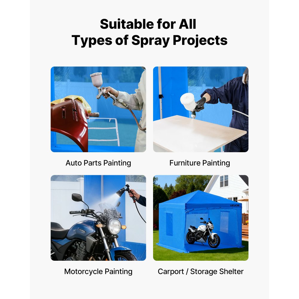 Φορητή σκηνή βαφής VEVOR, φορητή σκηνή ψεκασμού γκαράζ 2930 x 2930 x 1810mm, αδιάβροχη θήκη ψεκασμού με πτυσσόμενο πλαίσιο και 2 πλευρικά παράθυρα από πλέγμα για ανταλλακτικά αυτοκινήτων, έπιπλα, μοτοσικλέτα Φορητή σκηνή βαφής VEVOR, φορητή σκηνή ψεκασμού γκαράζ 2930 x 2930 x 1810mm, αδιάβροχη θήκη ψεκασμού με πτυσσόμενο πλαίσιο και 2 πλευρικά παράθυρα από πλέγμα για ανταλλακτικά αυτοκινήτων, έπιπλα, μοτοσικλέτα