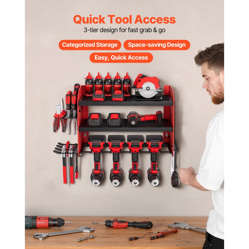 Οργάνωση ηλεκτρικών εργαλείων VEVOR για τοποθέτηση στον τοίχο, βάση αποθήκευσης 3 επιπέδων με 4 βάσεις τρυπανιών, βάση εργαλείων και βάση αποθήκευσης με πλαϊνά καρφιά, οργάνωση εργαλείων γκαράζ για γκαράζ, πάγκο εργασίας και εργαστήριο Οργάνωση ηλεκτρικών εργαλείων VEVOR για τοποθέτηση στον τοίχο, βάση αποθήκευσης 3 επιπέδων με 4 βάσεις τρυπανιών, βάση εργαλείων και βάση αποθήκευσης με πλαϊνά καρφιά, οργάνωση εργαλείων γκαράζ για γκαράζ, πάγκο εργασίας και εργαστήριο