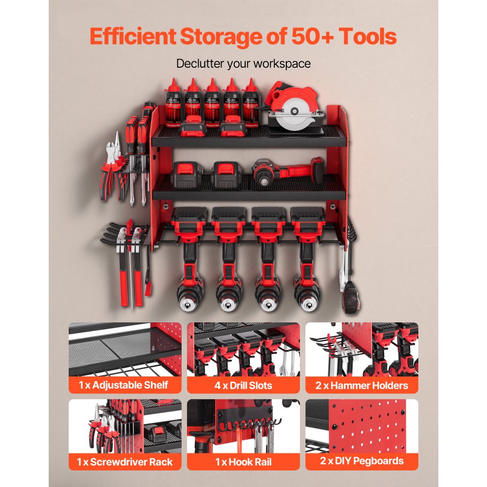 Οργάνωση ηλεκτρικών εργαλείων VEVOR για τοποθέτηση στον τοίχο, βάση αποθήκευσης 3 επιπέδων με 4 βάσεις τρυπανιών, βάση εργαλείων και βάση αποθήκευσης με πλαϊνά καρφιά, οργάνωση εργαλείων γκαράζ για γκαράζ, πάγκο εργασίας και εργαστήριο Οργάνωση ηλεκτρικών εργαλείων VEVOR για τοποθέτηση στον τοίχο, βάση αποθήκευσης 3 επιπέδων με 4 βάσεις τρυπανιών, βάση εργαλείων και βάση αποθήκευσης με πλαϊνά καρφιά, οργάνωση εργαλείων γκαράζ για γκαράζ, πάγκο εργασίας και εργαστήριο