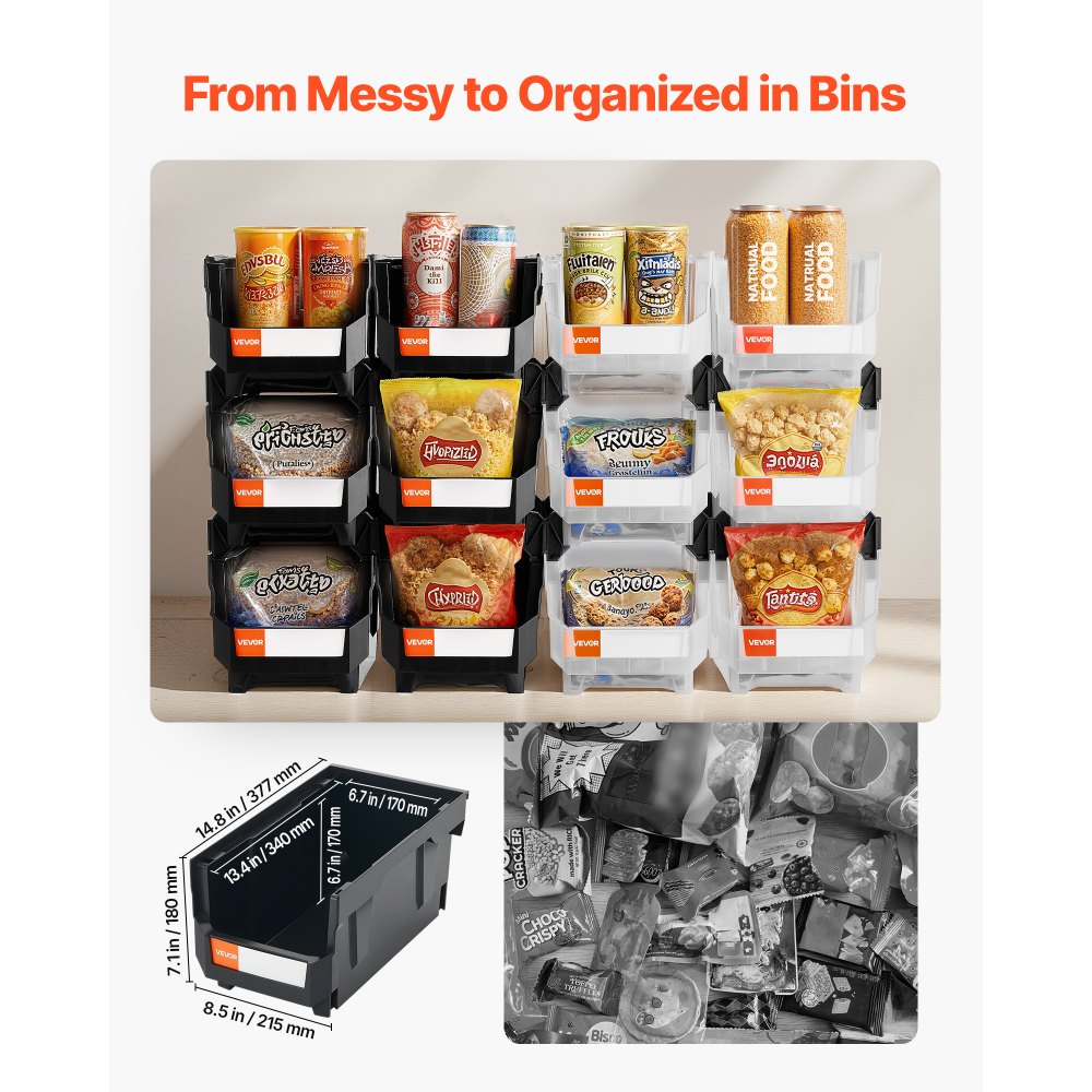 Πλαστικοί κάδοι αποθήκευσης VEVOR που στοιβάζονται, 37,7 x 21,5 x 18 cm (συσκευασία των 12), Πλαστικά δοχεία για οργάνωση και αποθήκευση σε κάδους γκαράζ, μικρά εξαρτήματα, είδη γραφείου, άλλα αξεσουάρ, μαύροι και διαφανείς Πλαστικοί κάδοι αποθήκευσης VEVOR που στοιβάζονται, 37,7 x 21,5 x 18 cm (συσκευασία των 12), Πλαστικά δοχεία για οργάνωση και αποθήκευση σε κάδους γκαράζ, μικρά εξαρτήματα, είδη γραφείου, άλλα αξεσουάρ, μαύροι και διαφανείς