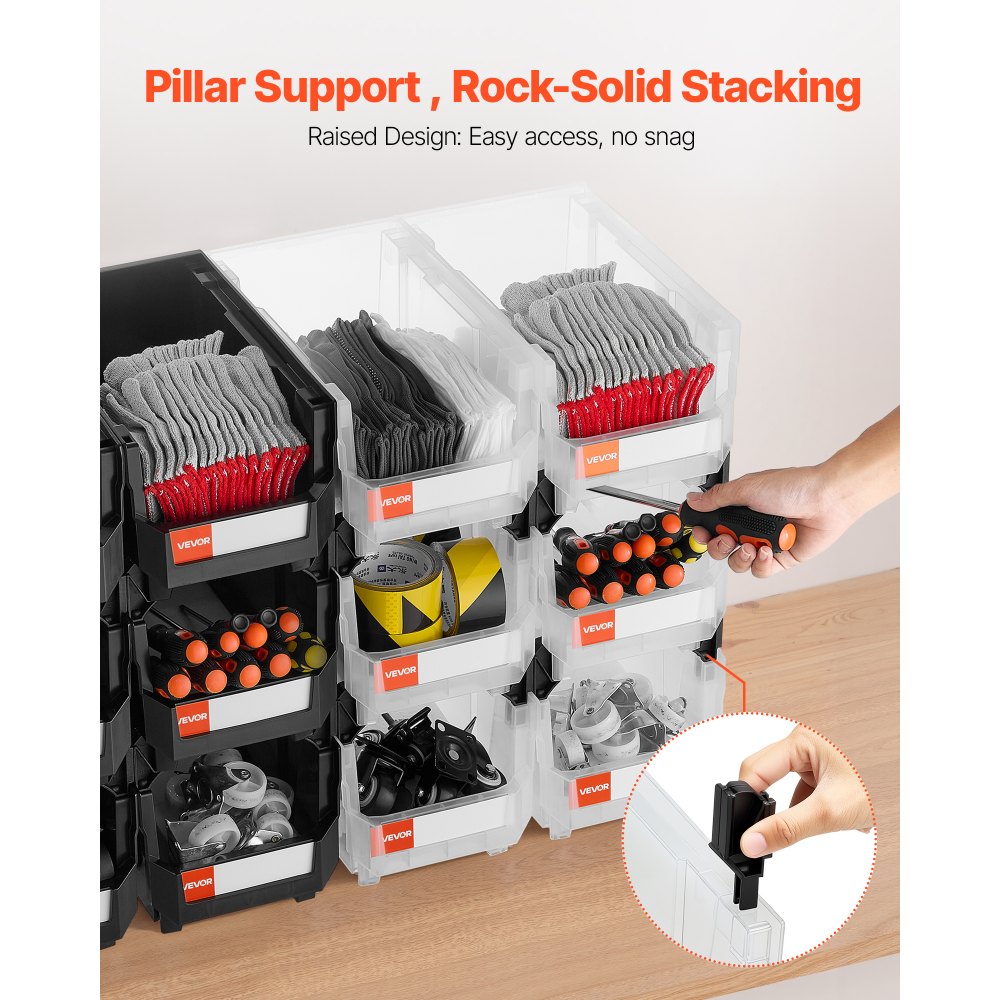 Πλαστικοί κάδοι αποθήκευσης VEVOR που στοιβάζονται, 37,7 x 21,5 x 18 cm (συσκευασία των 12), Πλαστικά δοχεία για οργάνωση και αποθήκευση σε κάδους γκαράζ, μικρά εξαρτήματα, είδη γραφείου, άλλα αξεσουάρ, μαύροι και διαφανείς Πλαστικοί κάδοι αποθήκευσης VEVOR που στοιβάζονται, 37,7 x 21,5 x 18 cm (συσκευασία των 12), Πλαστικά δοχεία για οργάνωση και αποθήκευση σε κάδους γκαράζ, μικρά εξαρτήματα, είδη γραφείου, άλλα αξεσουάρ, μαύροι και διαφανείς