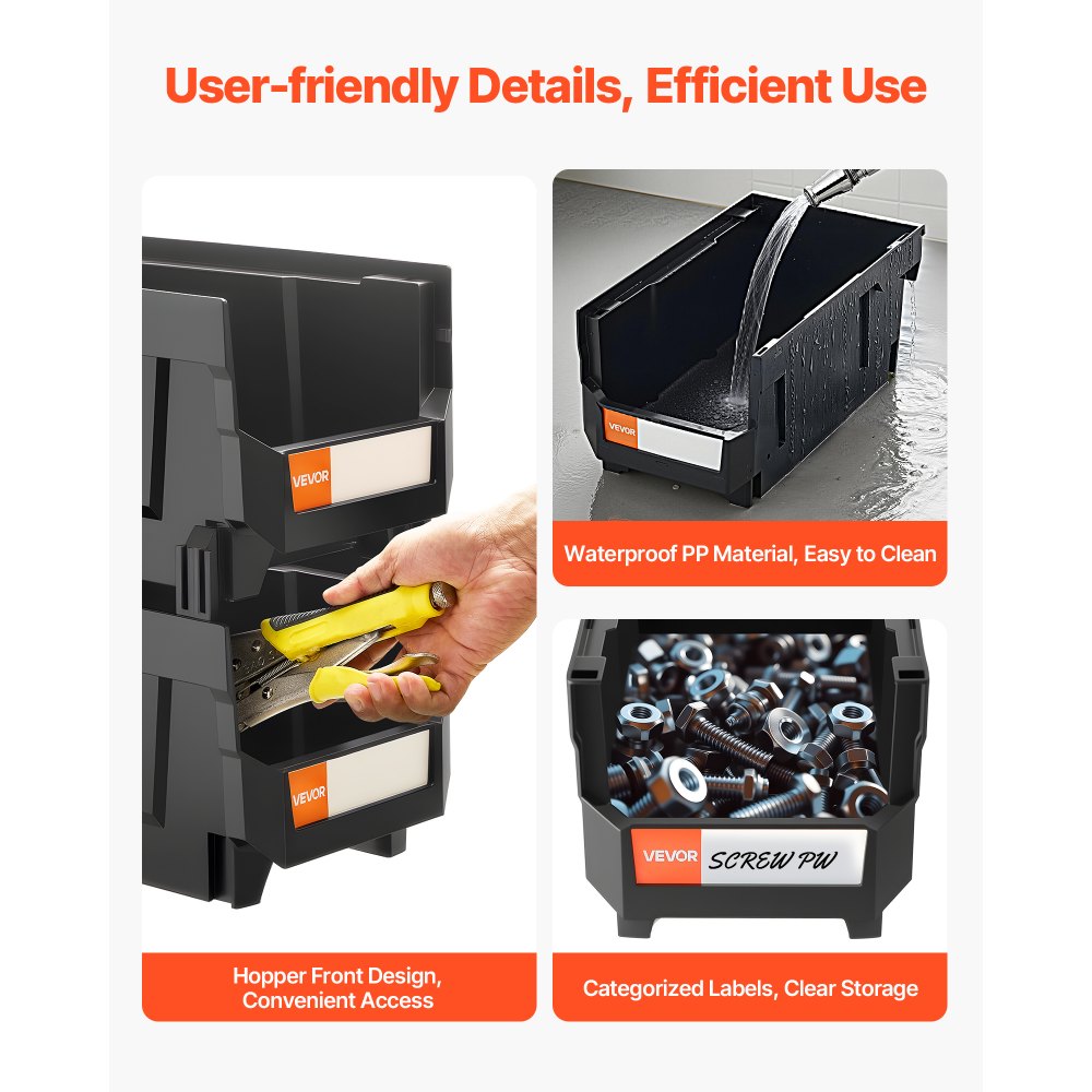 Πλαστικοί κάδοι αποθήκευσης VEVOR που στοιβάζονται, 37,7 x 21,5 x 18 cm (συσκευασία των 12), Πλαστικά δοχεία για οργάνωση και αποθήκευση σε κάδους γκαράζ, μικρά εξαρτήματα, είδη γραφείου, άλλα αξεσουάρ, μαύροι και διαφανείς Πλαστικοί κάδοι αποθήκευσης VEVOR που στοιβάζονται, 37,7 x 21,5 x 18 cm (συσκευασία των 12), Πλαστικά δοχεία για οργάνωση και αποθήκευση σε κάδους γκαράζ, μικρά εξαρτήματα, είδη γραφείου, άλλα αξεσουάρ, μαύροι και διαφανείς