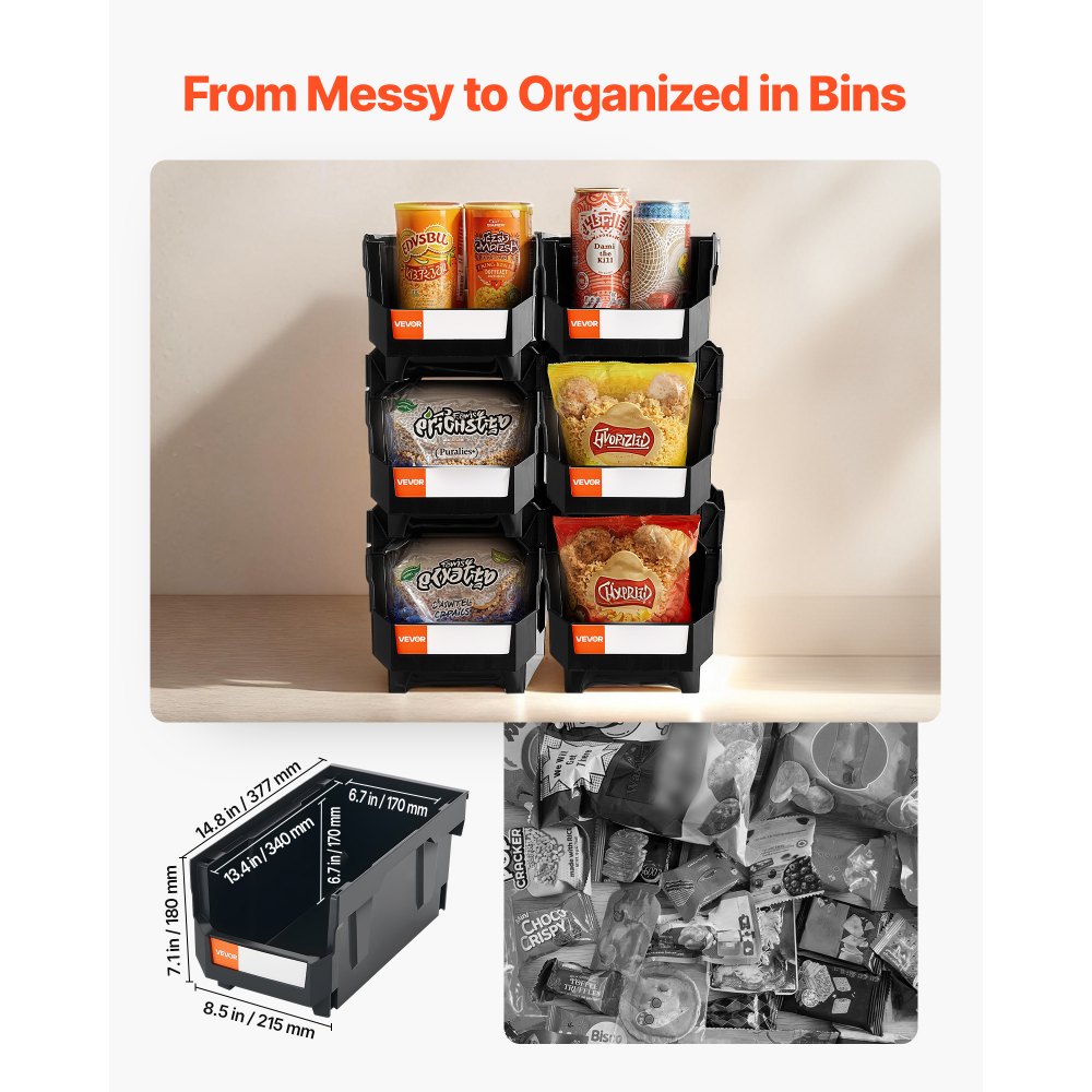 Πλαστικοί κάδοι αποθήκευσης VEVOR που στοιβάζονται, 37,7 x 21,5 x 18 cm (συσκευασία των 6), Πλαστικά δοχεία για οργάνωση και αποθήκευση σε ντουλάπες, γκαράζ, μικρά αντικείμενα, είδη γραφείου και άλλα αξεσουάρ, μαύροι Πλαστικοί κάδοι αποθήκευσης VEVOR που στοιβάζονται, 37,7 x 21,5 x 18 cm (συσκευασία των 6), Πλαστικά δοχεία για οργάνωση και αποθήκευση σε ντουλάπες, γκαράζ, μικρά αντικείμενα, είδη γραφείου και άλλα αξεσουάρ, μαύροι