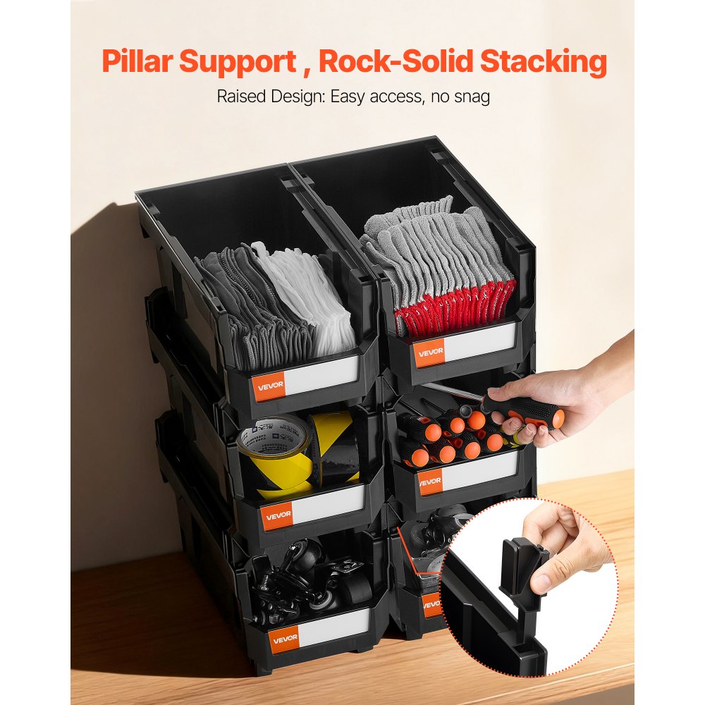 Πλαστικοί κάδοι αποθήκευσης VEVOR που στοιβάζονται, 37,7 x 21,5 x 18 cm (συσκευασία των 6), Πλαστικά δοχεία για οργάνωση και αποθήκευση σε ντουλάπες, γκαράζ, μικρά αντικείμενα, είδη γραφείου και άλλα αξεσουάρ, μαύροι Πλαστικοί κάδοι αποθήκευσης VEVOR που στοιβάζονται, 37,7 x 21,5 x 18 cm (συσκευασία των 6), Πλαστικά δοχεία για οργάνωση και αποθήκευση σε ντουλάπες, γκαράζ, μικρά αντικείμενα, είδη γραφείου και άλλα αξεσουάρ, μαύροι