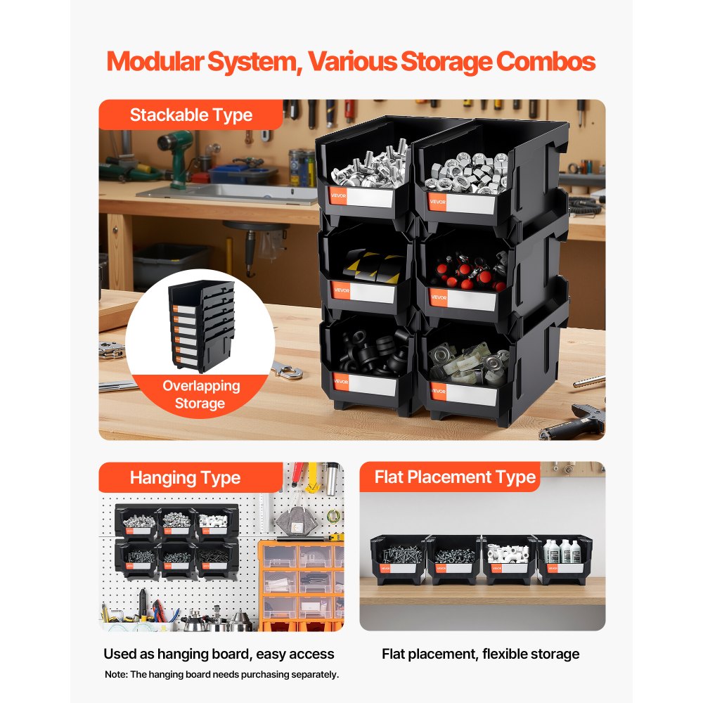 Πλαστικοί κάδοι αποθήκευσης VEVOR που στοιβάζονται, 37,7 x 21,5 x 18 cm (συσκευασία των 6), Πλαστικά δοχεία για οργάνωση και αποθήκευση σε ντουλάπες, γκαράζ, μικρά αντικείμενα, είδη γραφείου και άλλα αξεσουάρ, μαύροι Πλαστικοί κάδοι αποθήκευσης VEVOR που στοιβάζονται, 37,7 x 21,5 x 18 cm (συσκευασία των 6), Πλαστικά δοχεία για οργάνωση και αποθήκευση σε ντουλάπες, γκαράζ, μικρά αντικείμενα, είδη γραφείου και άλλα αξεσουάρ, μαύροι