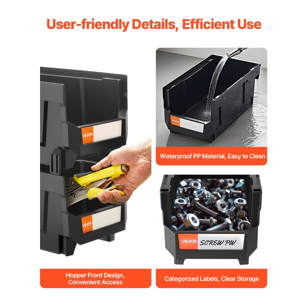 Πλαστικοί κάδοι αποθήκευσης VEVOR που στοιβάζονται, 37,7 x 21,5 x 18 cm (συσκευασία των 6), Πλαστικά δοχεία για οργάνωση και αποθήκευση σε ντουλάπες, γκαράζ, μικρά αντικείμενα, είδη γραφείου και άλλα αξεσουάρ, μαύροι Πλαστικοί κάδοι αποθήκευσης VEVOR που στοιβάζονται, 37,7 x 21,5 x 18 cm (συσκευασία των 6), Πλαστικά δοχεία για οργάνωση και αποθήκευση σε ντουλάπες, γκαράζ, μικρά αντικείμενα, είδη γραφείου και άλλα αξεσουάρ, μαύροι