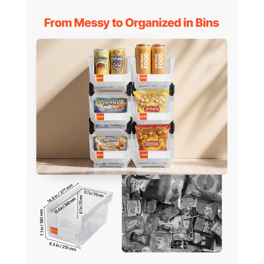 Πλαστικοί κάδοι αποθήκευσης VEVOR που στοιβάζονται, 37,7 x 21,5 x 18 cm (συσκευασία των 6), Πλαστικά δοχεία για οργάνωση και αποθήκευση σε κάδους για ντουλάπα, γκαράζ, μικρά εξαρτήματα, είδη γραφείου, άλλα αξεσουάρ, διαφανή Πλαστικοί κάδοι αποθήκευσης VEVOR που στοιβάζονται, 37,7 x 21,5 x 18 cm (συσκευασία των 6), Πλαστικά δοχεία για οργάνωση και αποθήκευση σε κάδους για ντουλάπα, γκαράζ, μικρά εξαρτήματα, είδη γραφείου, άλλα αξεσουάρ, διαφανή