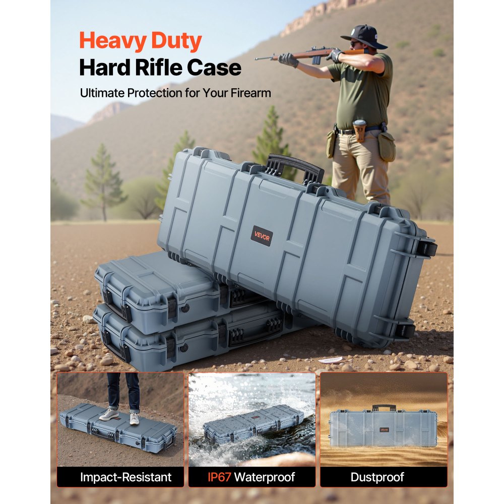 Θήκη σκληρού τυφεκίου VEVOR, θήκη τυφεκίου με κλειδαριά και προκομμένους αφρούς, αποθήκευση όπλου 1016 mm με ρόδες, IP67 αδιάβροχη και ανθεκτική στη σκόνη κινητή μεγάλη αποθήκευση πιστολιού για τυφέκια, κυνηγετικά όπλα, όπλα Airsoft, γκρι Θήκη σκληρού τυφεκίου VEVOR, θήκη τυφεκίου με κλειδαριά και προκομμένους αφρούς, αποθήκευση όπλου 1016 mm με ρόδες, IP67 αδιάβροχη και ανθεκτική στη σκόνη κινητή μεγάλη αποθήκευση πιστολιού για τυφέκια, κυνηγετικά όπλα, όπλα Airsoft, γκρι