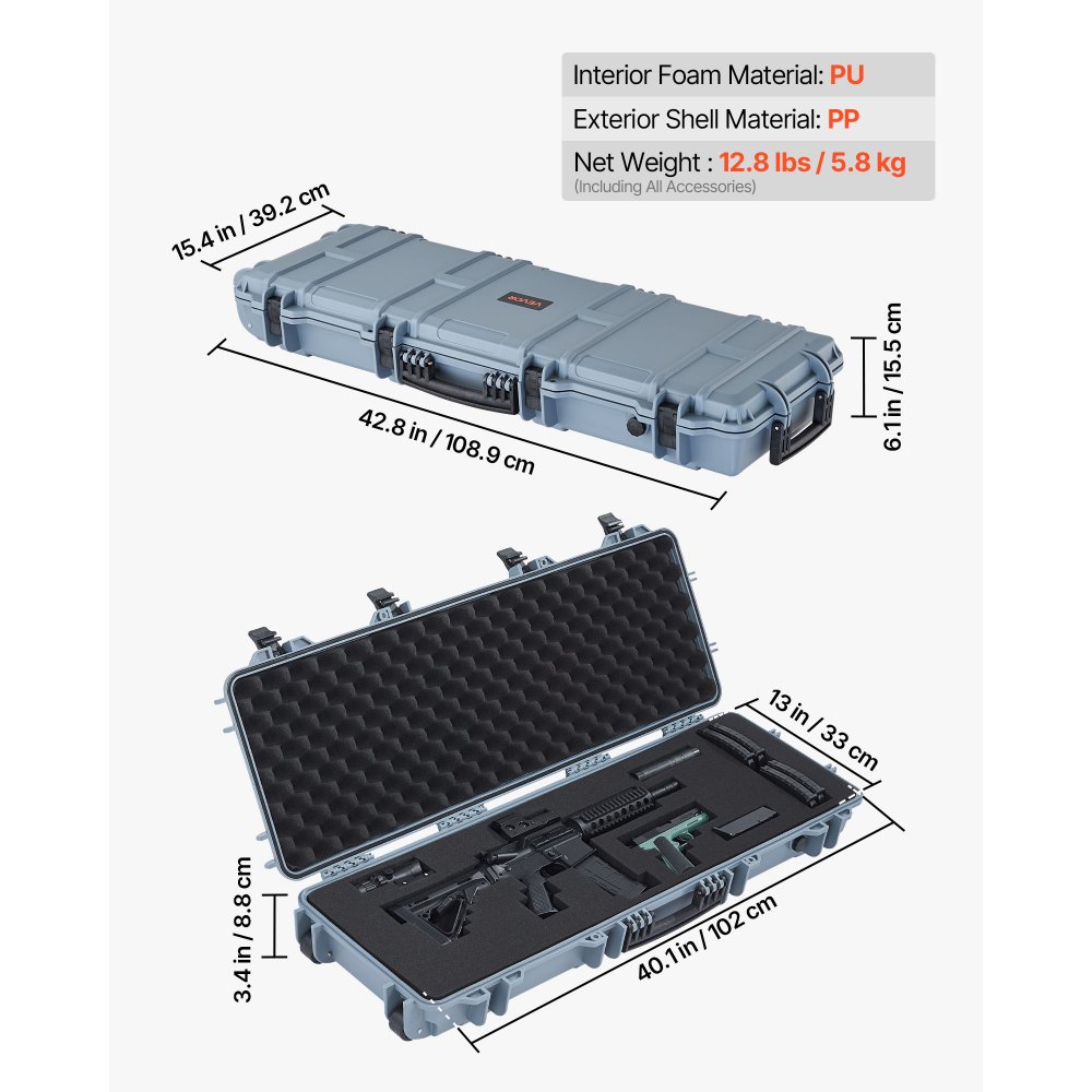 Θήκη σκληρού τυφεκίου VEVOR, θήκη τυφεκίου με κλειδαριά και προκομμένους αφρούς, αποθήκευση όπλου 1016 mm με ρόδες, IP67 αδιάβροχη και ανθεκτική στη σκόνη κινητή μεγάλη αποθήκευση πιστολιού για τυφέκια, κυνηγετικά όπλα, όπλα Airsoft, γκρι Θήκη σκληρού τυφεκίου VEVOR, θήκη τυφεκίου με κλειδαριά και προκομμένους αφρούς, αποθήκευση όπλου 1016 mm με ρόδες, IP67 αδιάβροχη και ανθεκτική στη σκόνη κινητή μεγάλη αποθήκευση πιστολιού για τυφέκια, κυνηγετικά όπλα, όπλα Airsoft, γκρι
