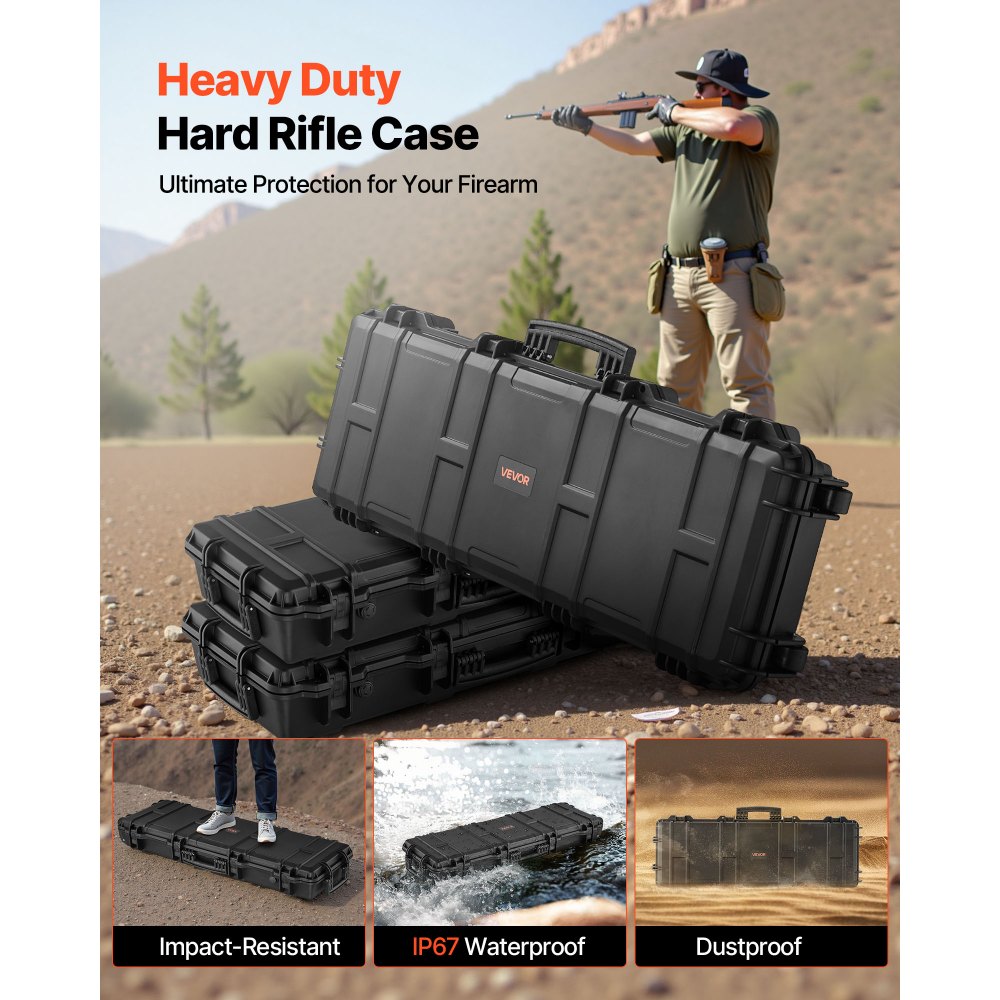 Θήκη σκληρού τυφεκίου VEVOR, θήκη τυφεκίου με κλειδαριά και προκομμένους αφρούς, αποθήκευση όπλου 1016 mm με ρόδες, IP67 αδιάβροχη και ανθεκτική στη σκόνη κινητή μεγάλη αποθήκευση πιστολιού για τυφέκια, κυνηγετικά όπλα, όπλα Airsoft, μαύρη Θήκη σκληρού τυφεκίου VEVOR, θήκη τυφεκίου με κλειδαριά και προκομμένους αφρούς, αποθήκευση όπλου 1016 mm με ρόδες, IP67 αδιάβροχη και ανθεκτική στη σκόνη κινητή μεγάλη αποθήκευση πιστολιού για τυφέκια, κυνηγετικά όπλα, όπλα Airsoft, μαύρη